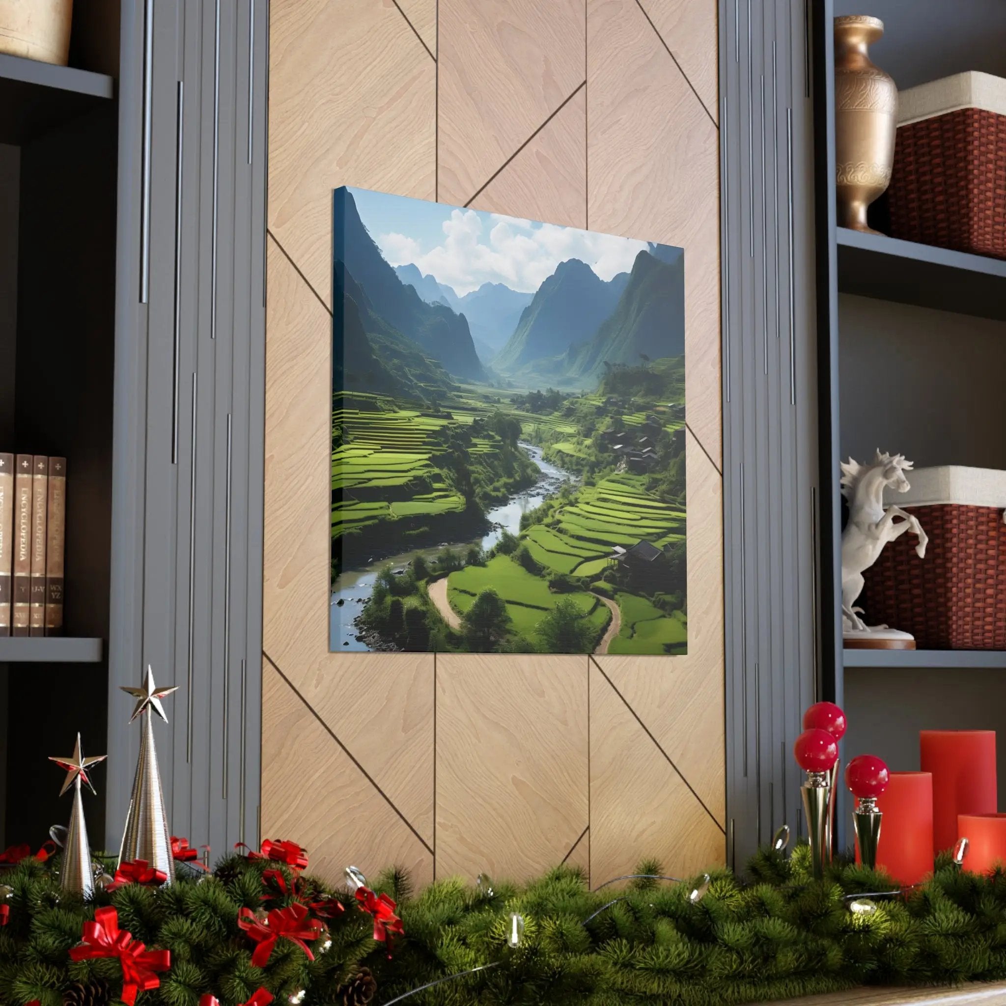 Canvas Gallery Wraps | a picture of a mountain range with a river running through it