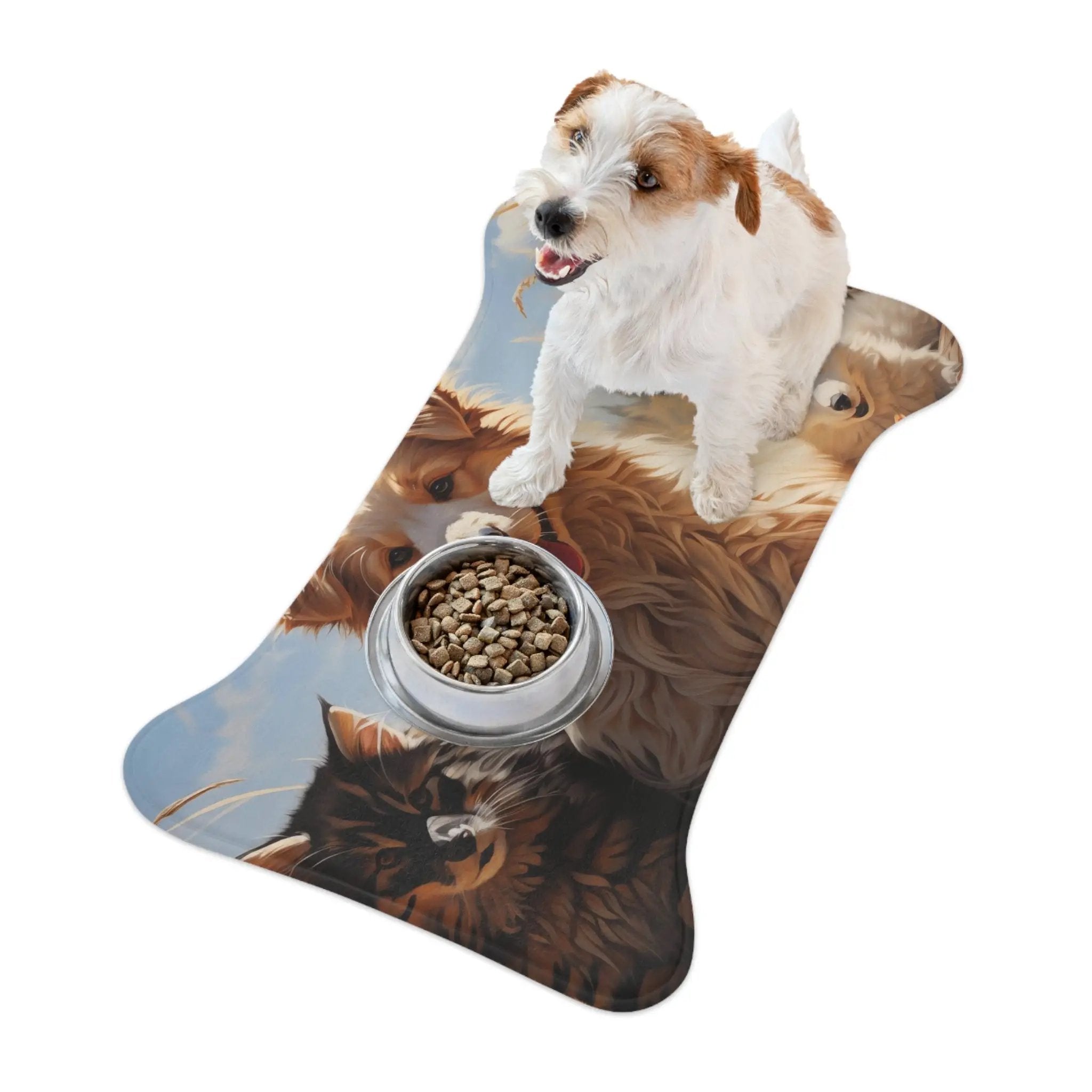 Pet Feeding Mats | a dog standing next to a bowl of food