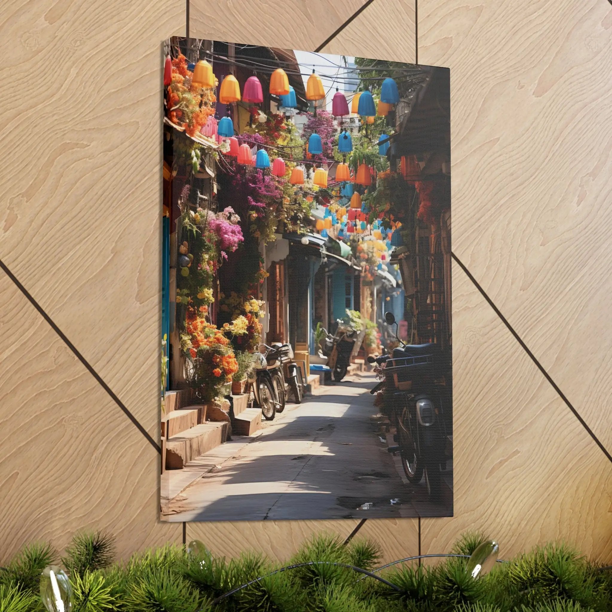 Canvas Gallery Wraps | a picture of a street with a bunch of flowers on it