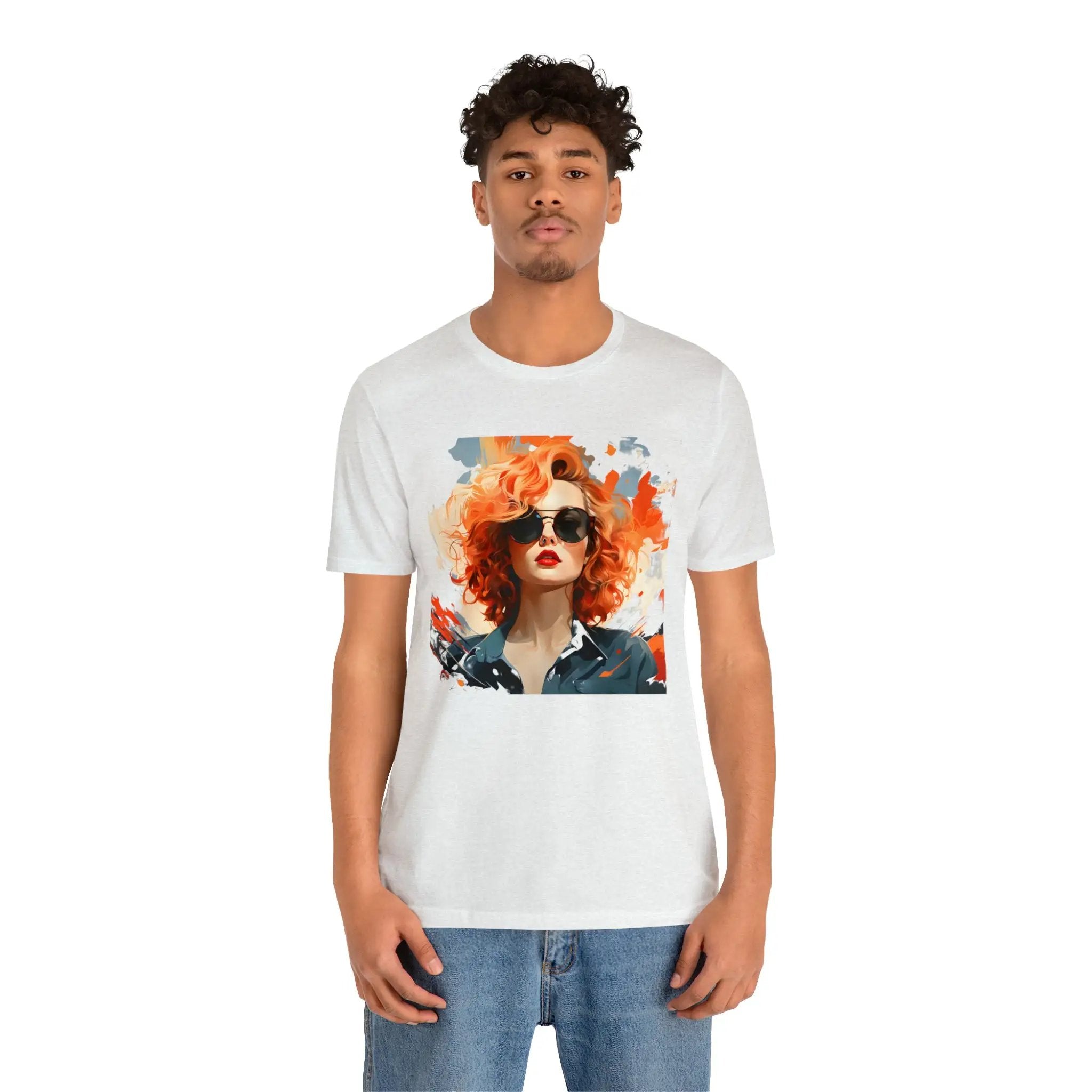 Couple t shirt | a man wearing a white t - shirt with a picture of a woman on it