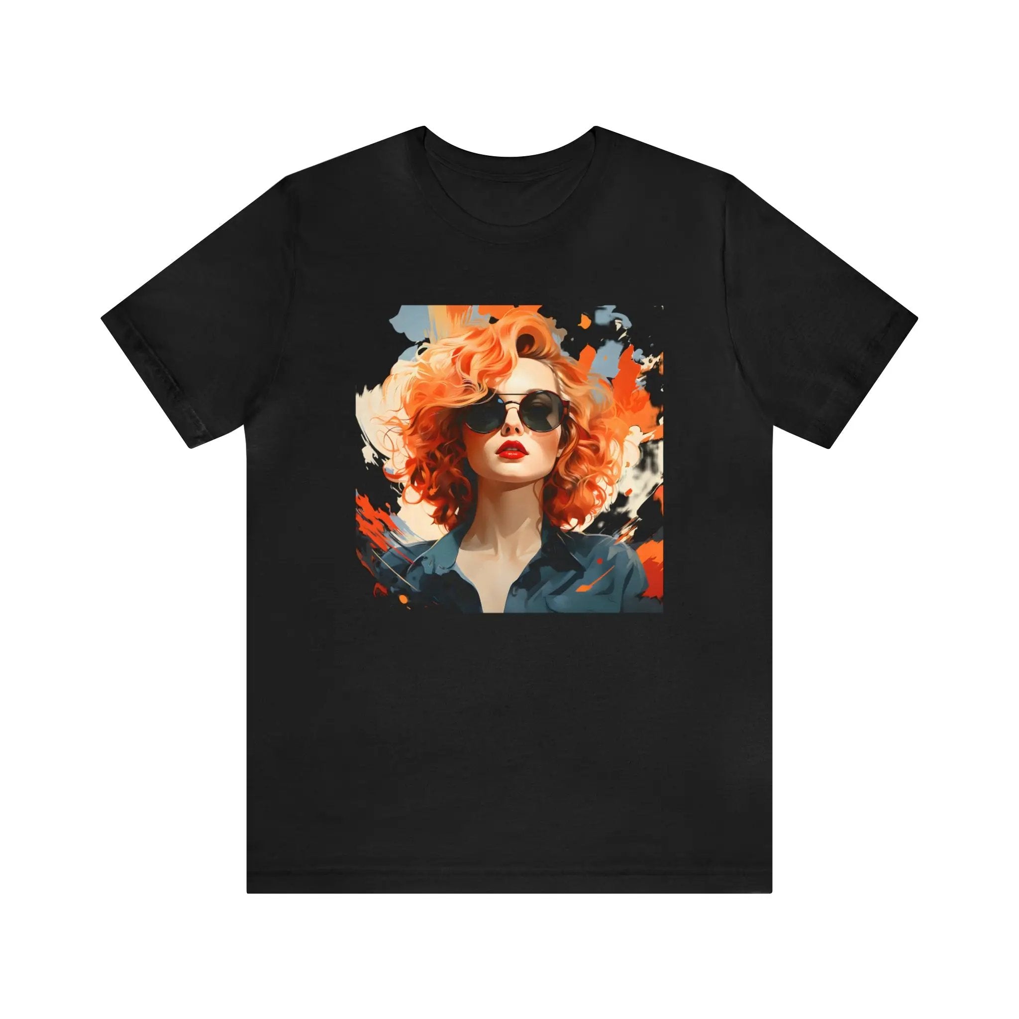 Couple t shirt | a black t - shirt with a picture of a woman wearing sunglasses