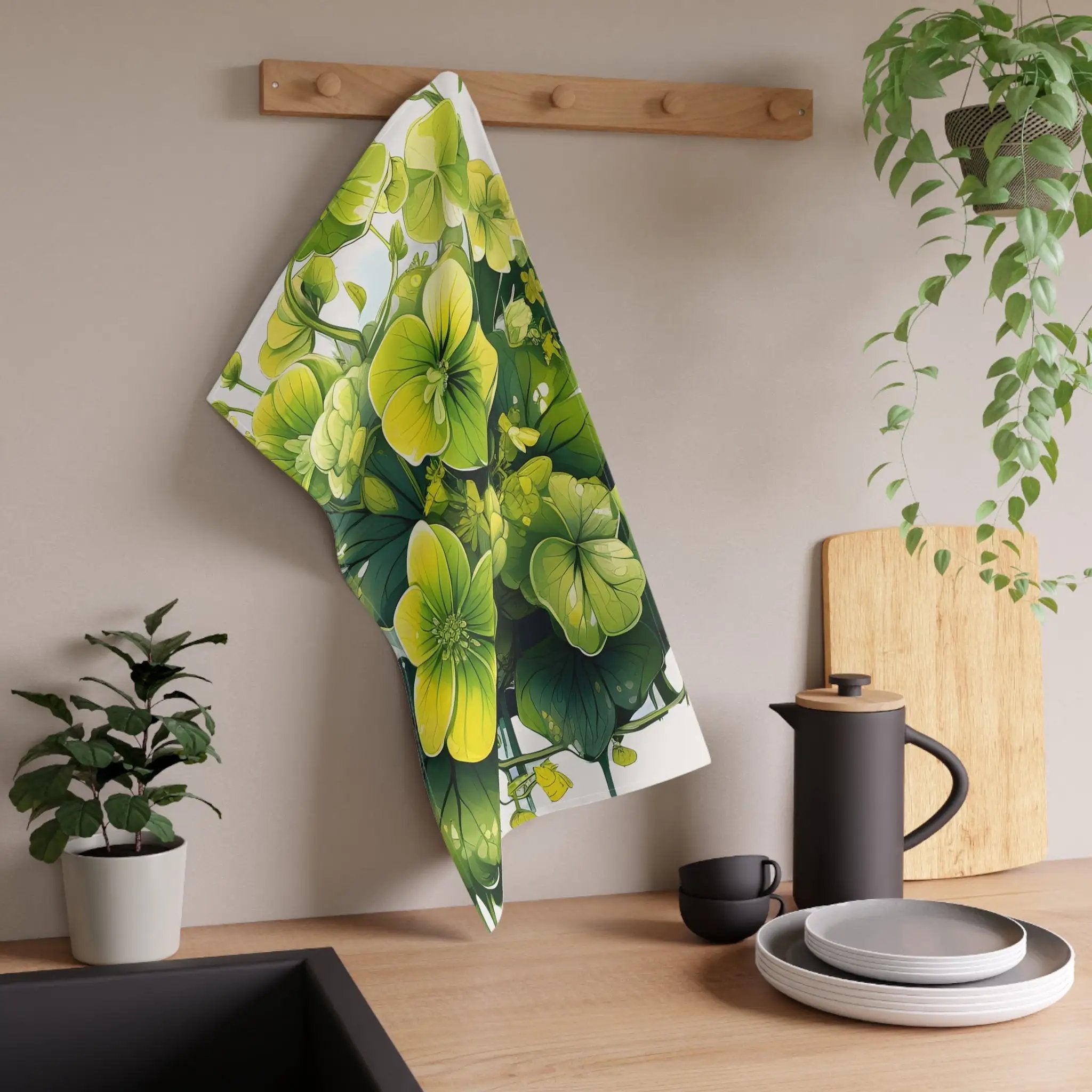 Kitchen Towel | a kitchen counter with a potted plant on it