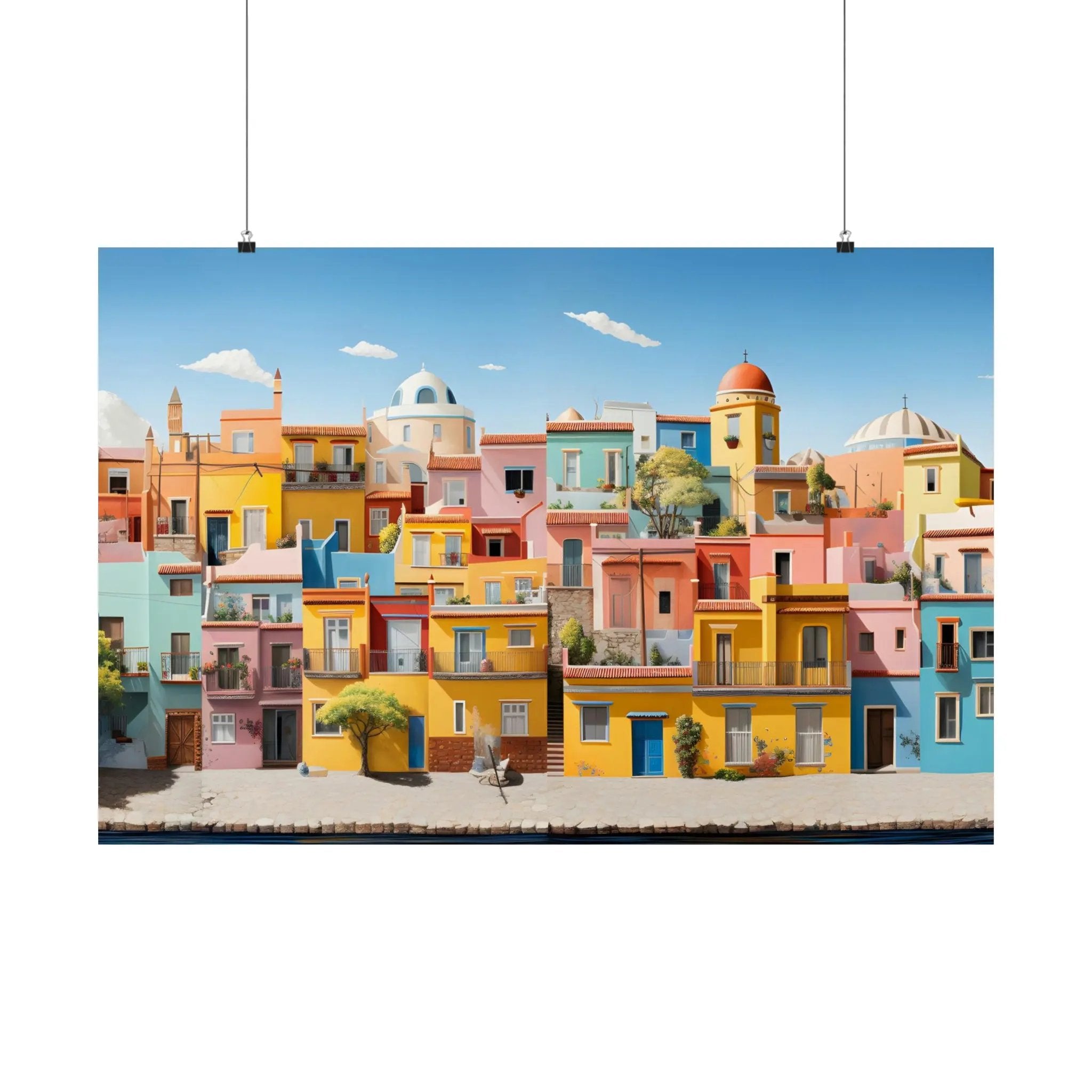 Kawaii Posters | a painting of a city with colorful buildings