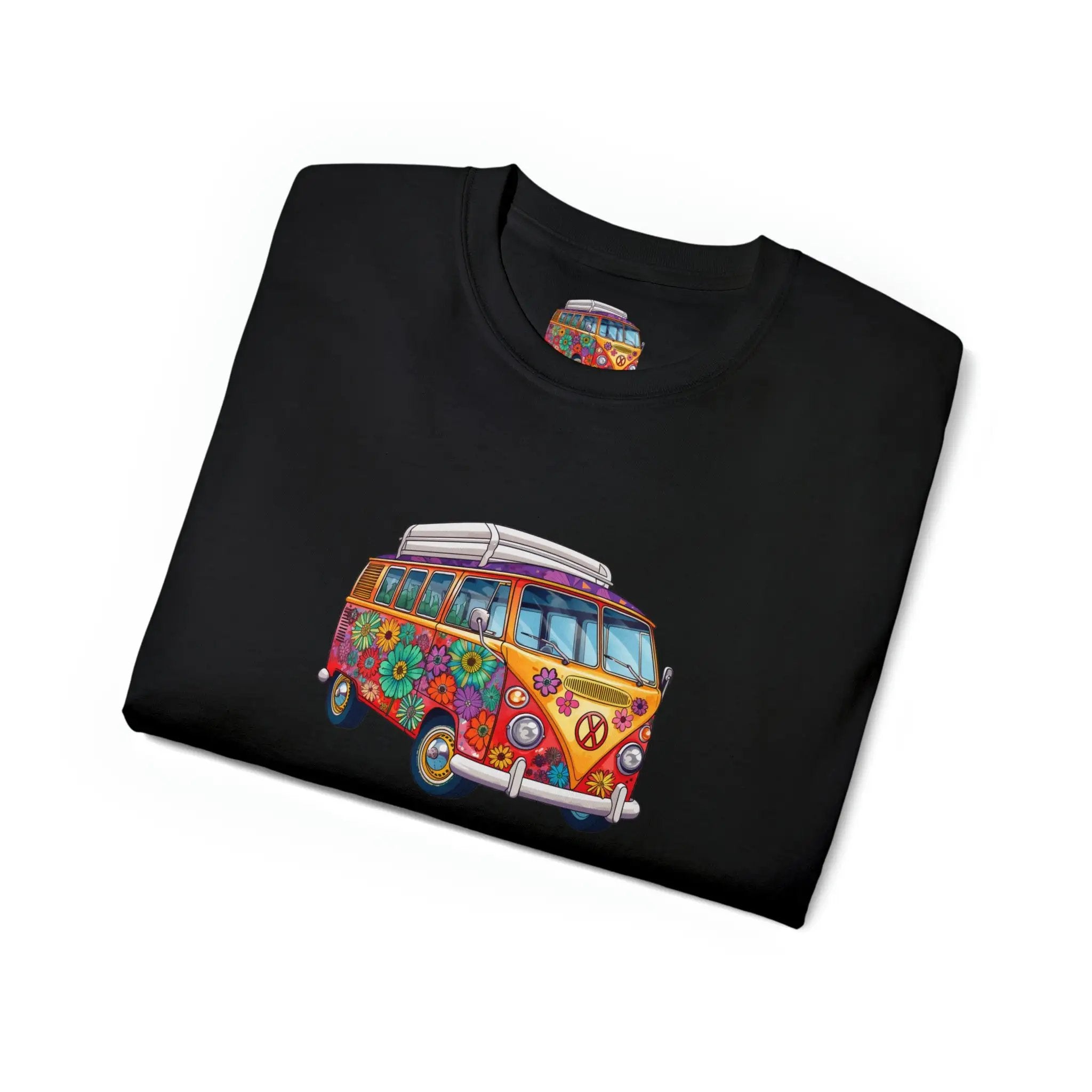 men tee graphic | a black t - shirt with a van bus painted on it