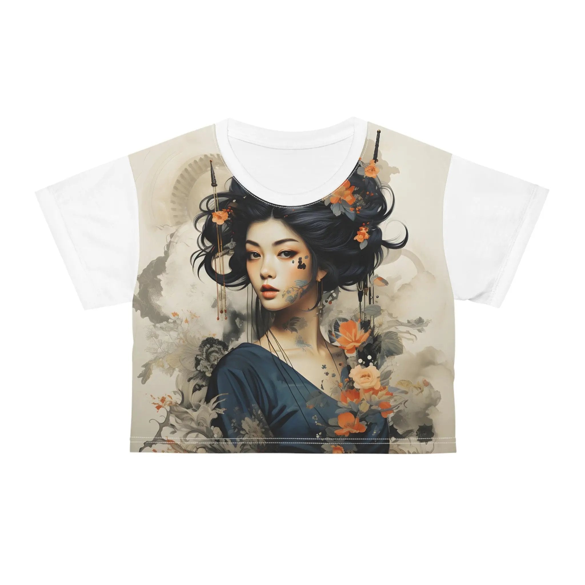 Crop shirts for Women | shirt with a picture of a woman with flowers on it