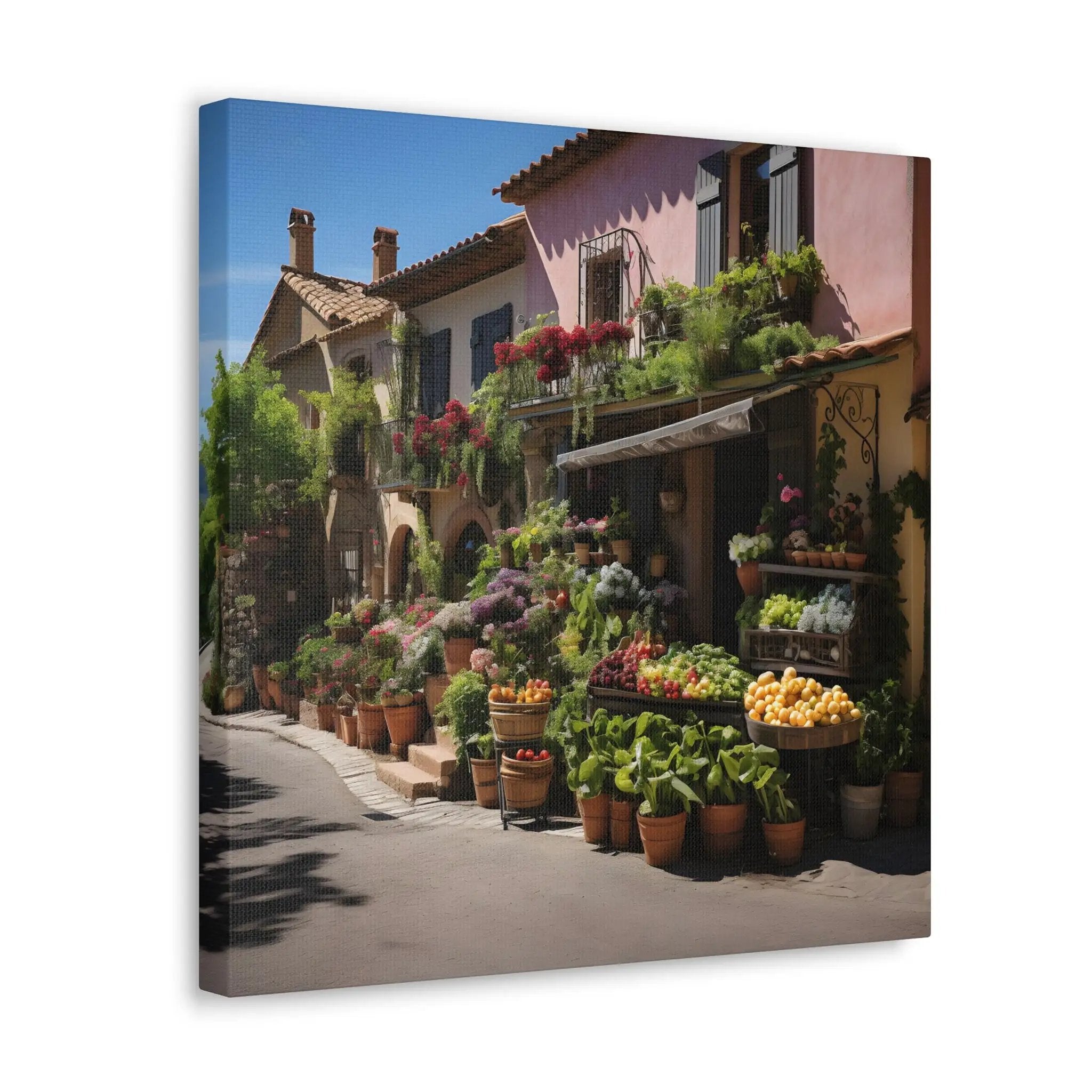 Canvas Gallery Wraps | a row of potted plants in front of a building