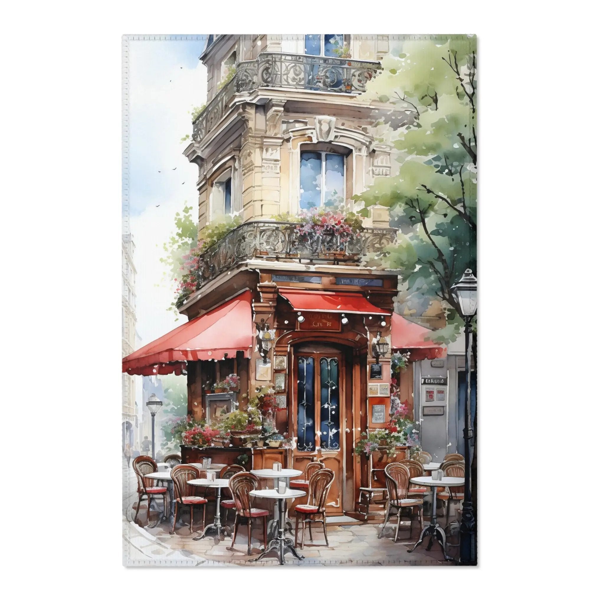 Area rugs for living room | a painting of a restaurant with tables and chairs