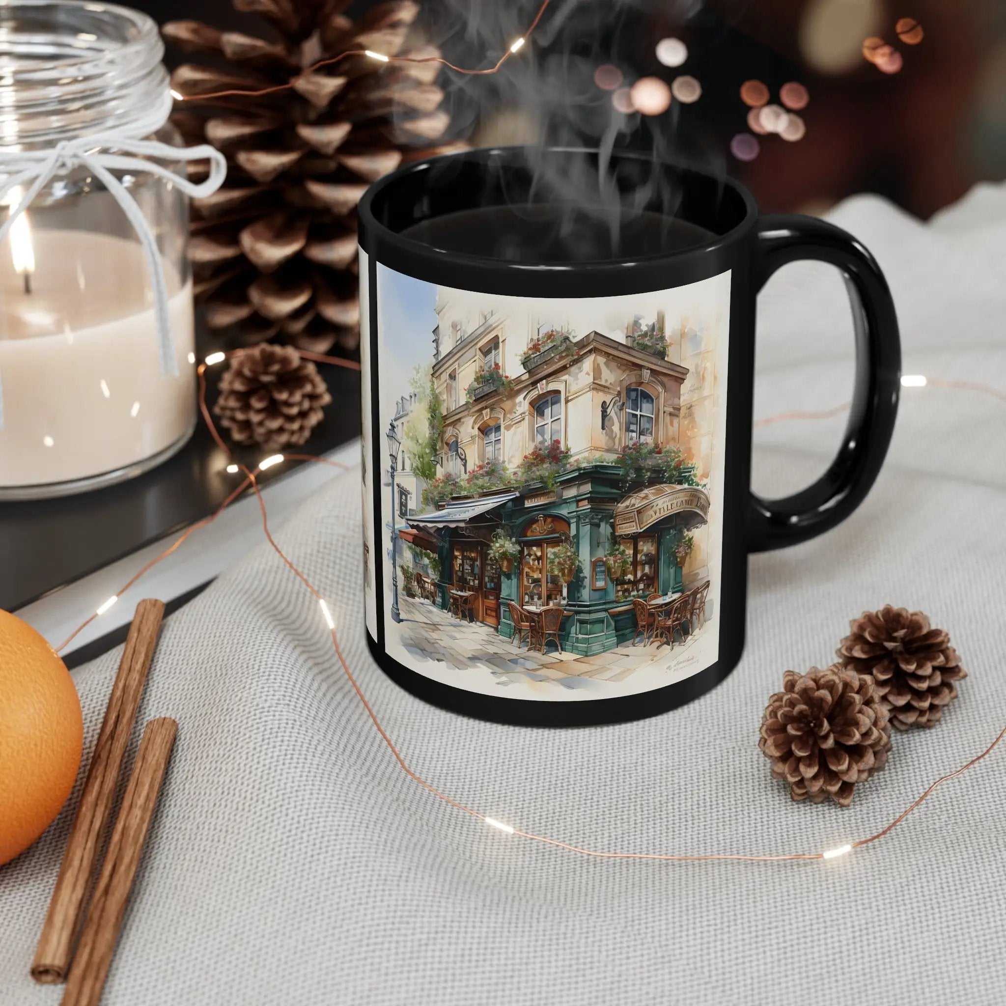 Mugs coffee | a coffee mug with a picture of a store on it