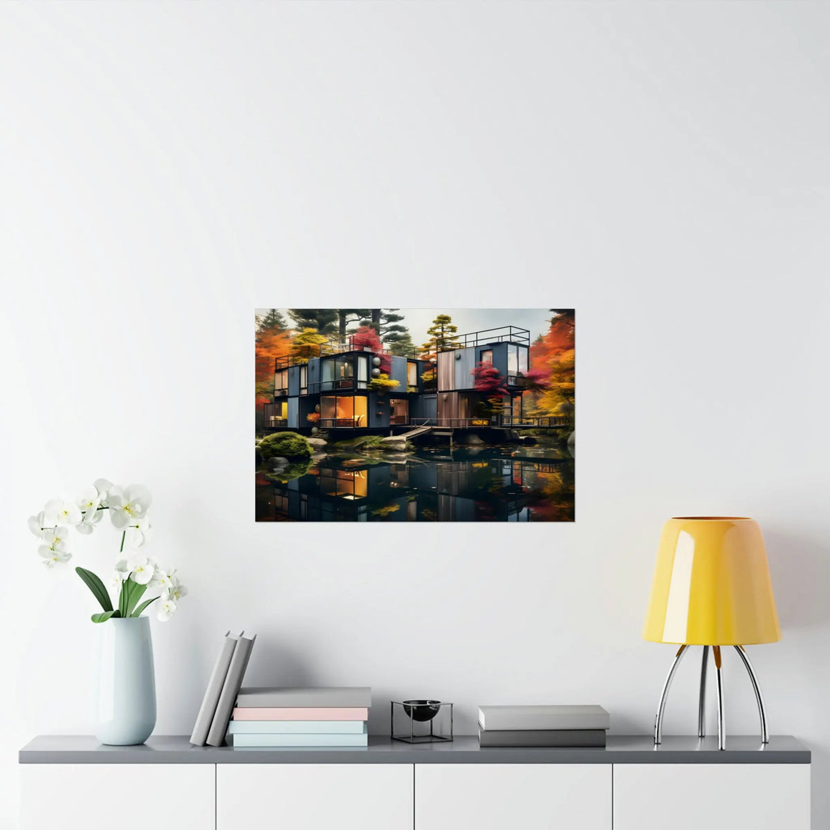 Kawaii Posters | a painting on a wall above a table with a lamp