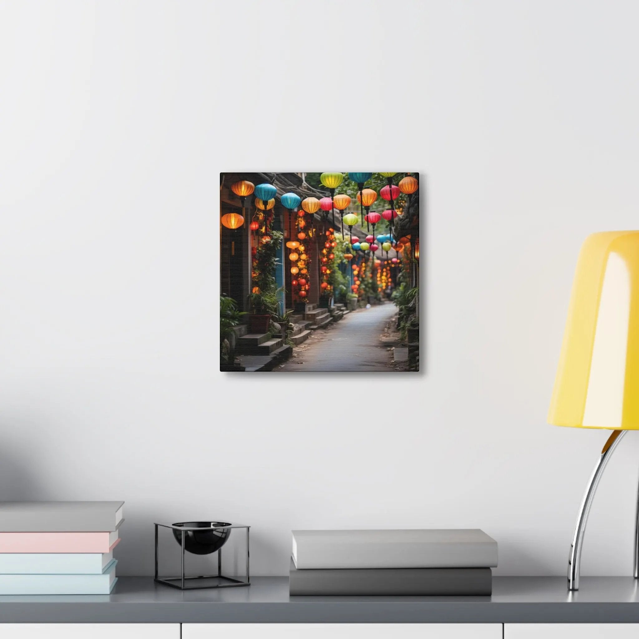 Canvas Gallery Wraps | a room with a table and a lamp on the wall