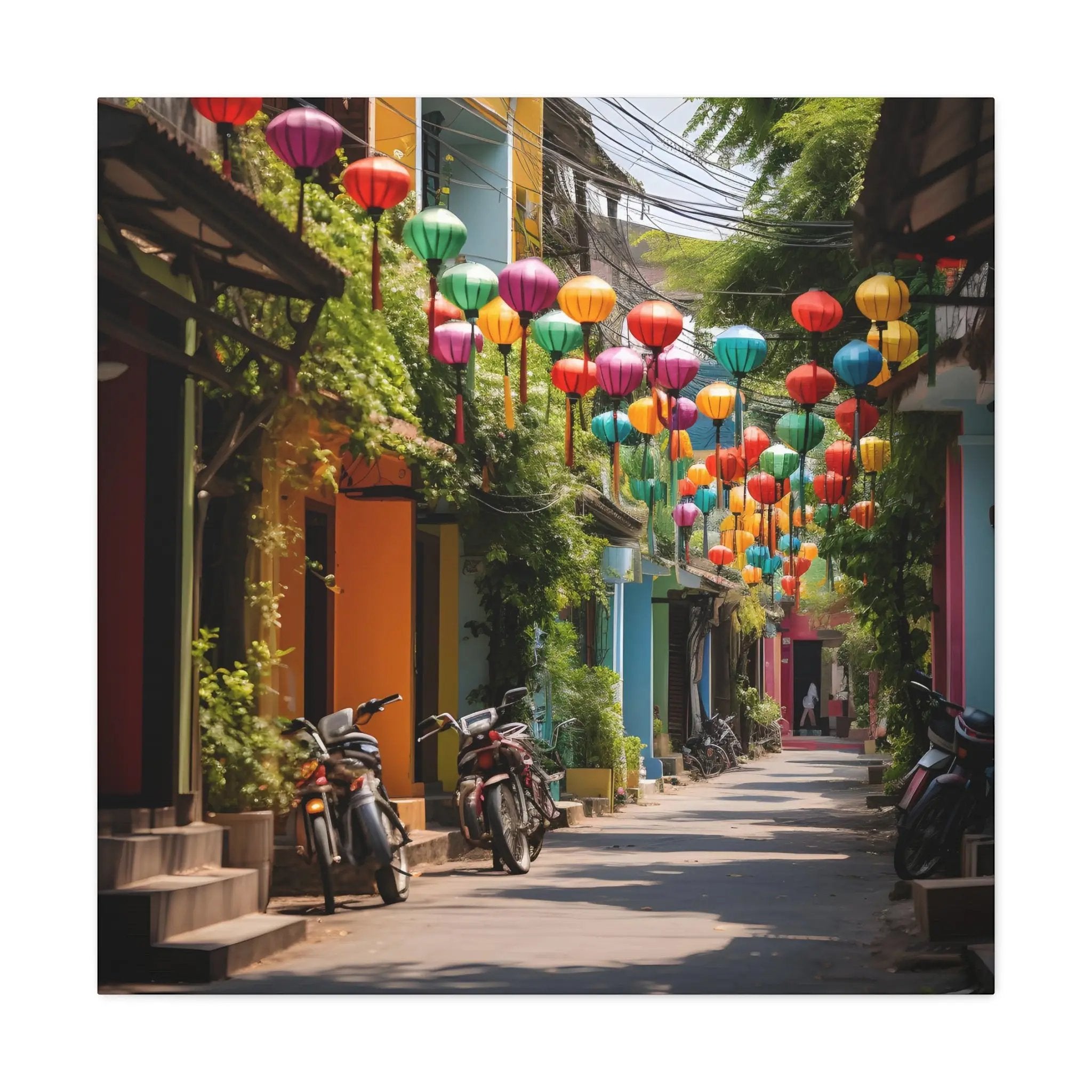 Canvas Gallery Wraps | a row of motorcycles parked on the side of a street