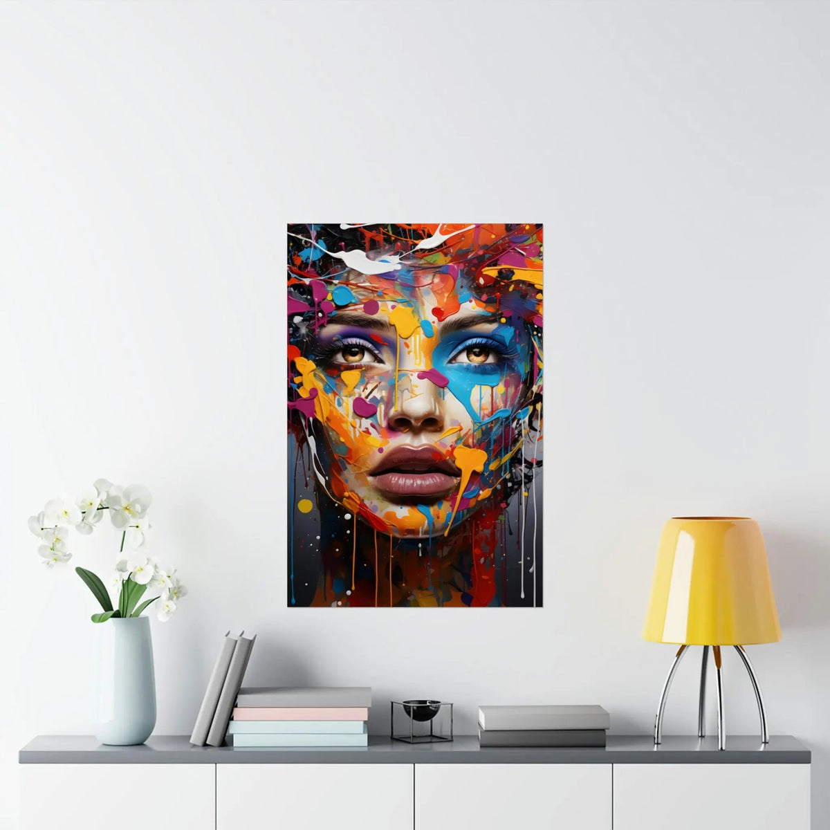 Kawaii Posters | a painting of a woman's face on a wall