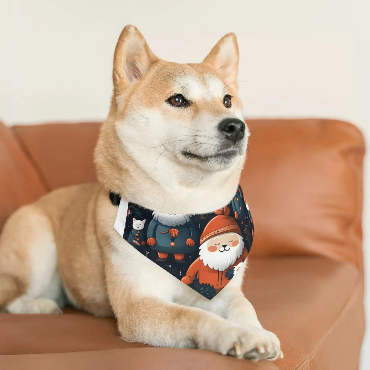 Pet Bandana | a dog sitting on a couch wearing a bandana