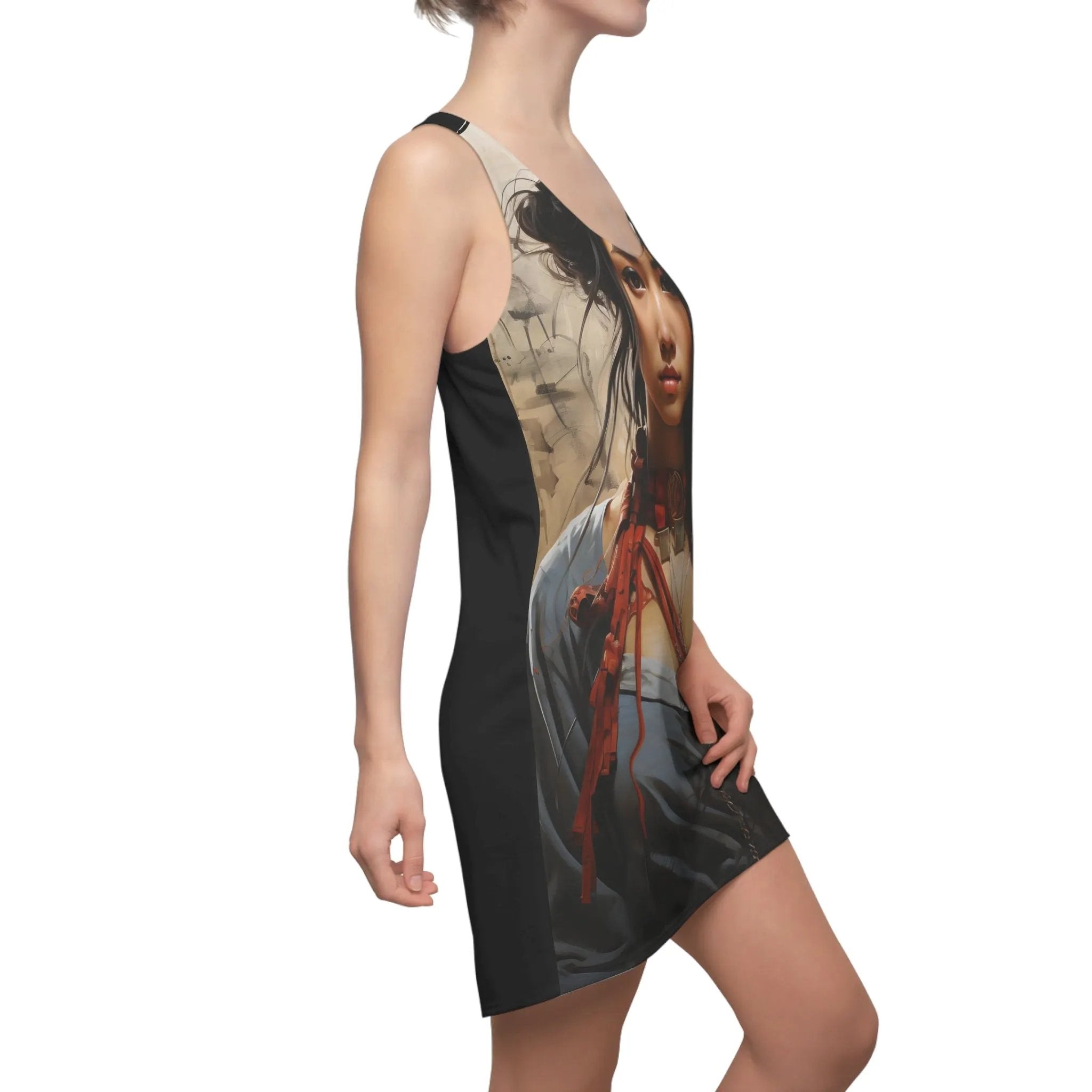 Woman summer dress | a woman wearing a dress with a painting on it