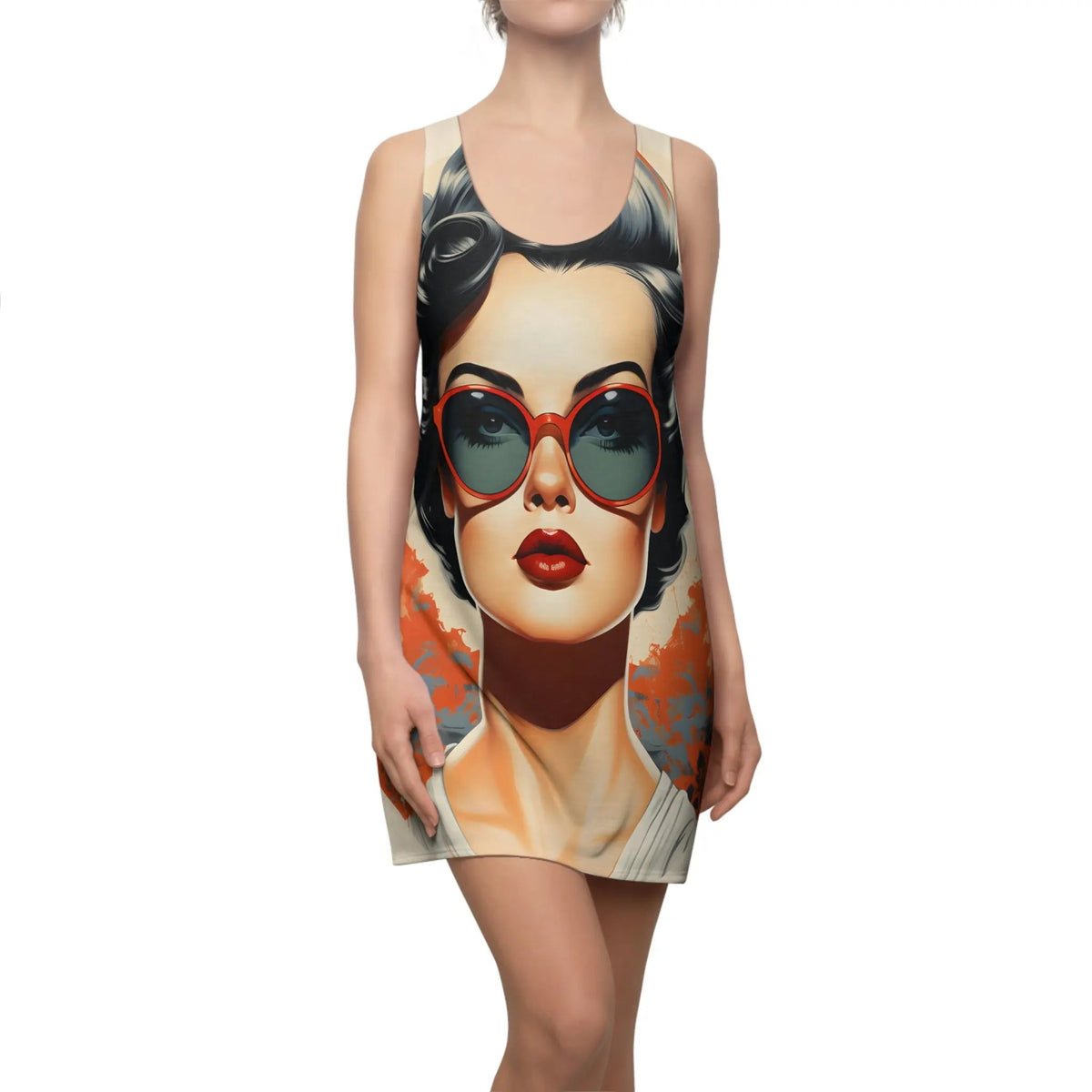 Woman summer dress | a woman wearing a dress with a picture of a woman wearing sunglasses