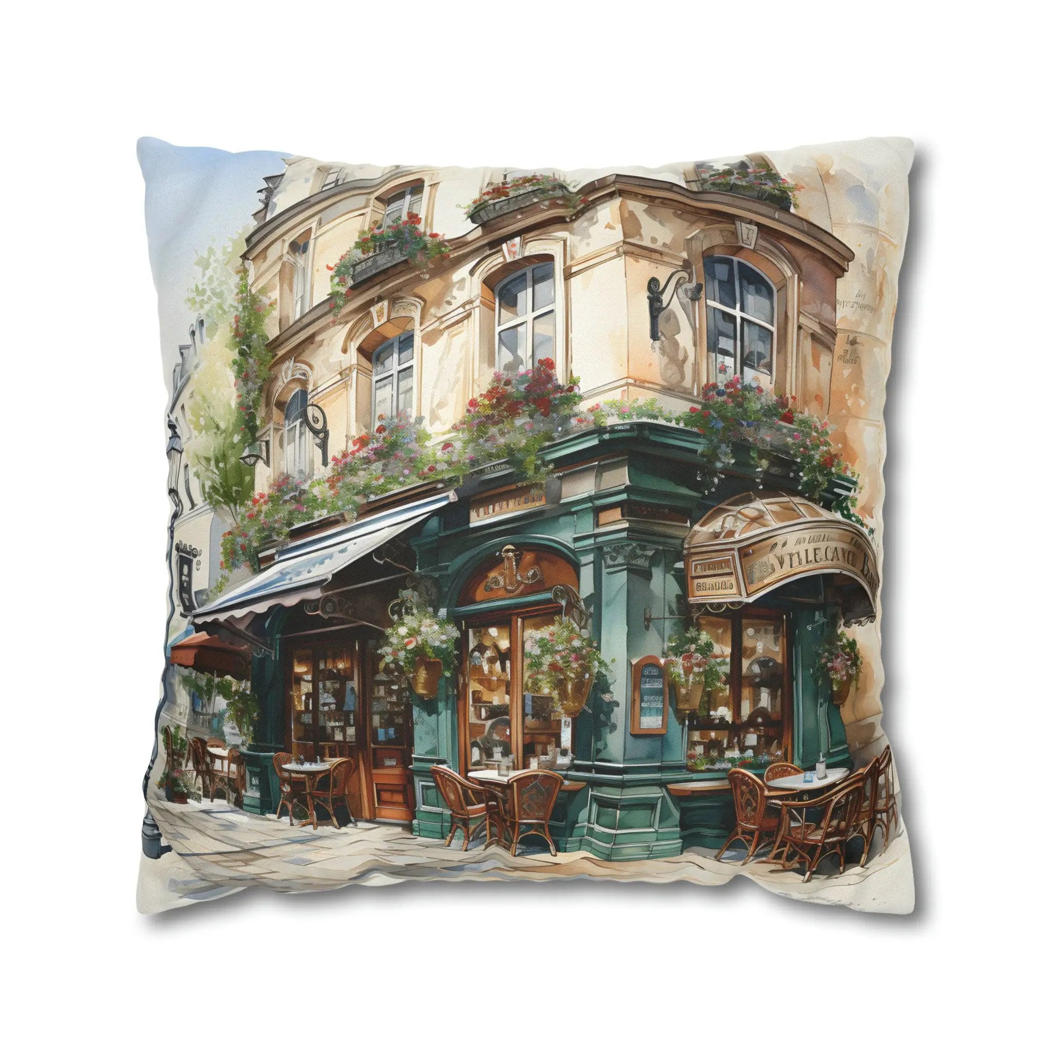 pillow cover | a pillow with a painting of a restaurant