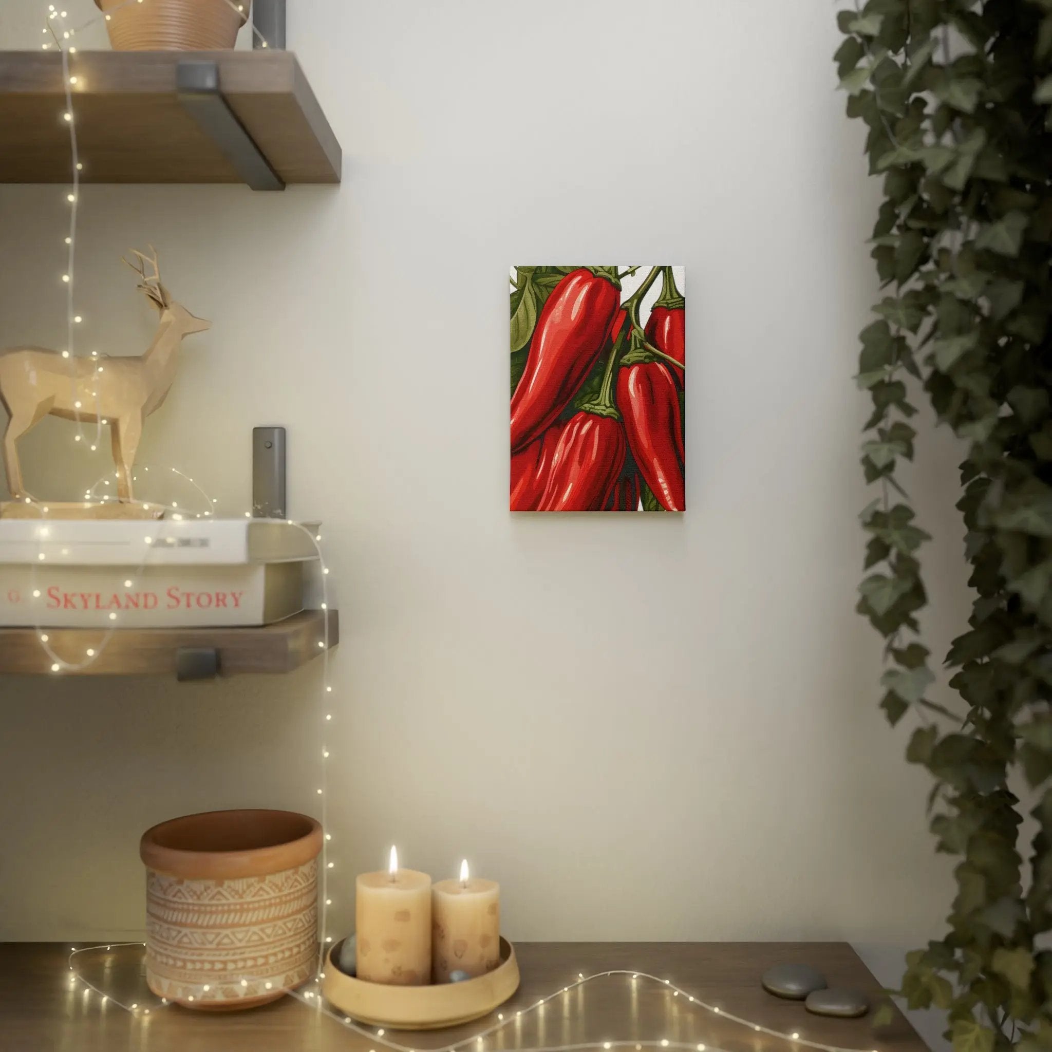 Canvas Gallery Wraps | a painting of red peppers on a white wall