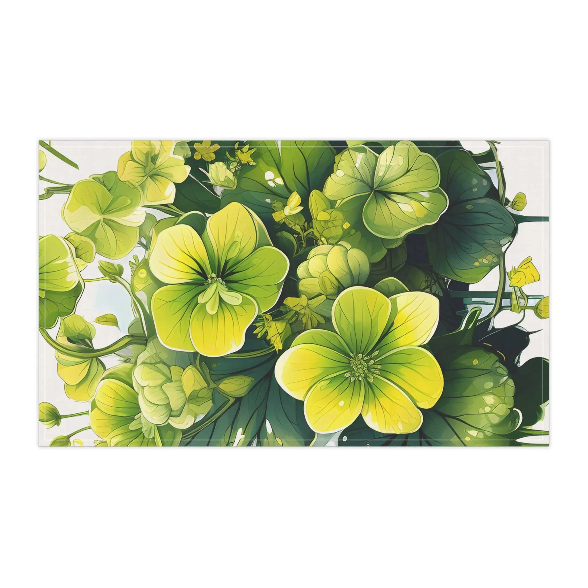 Kitchen Towel | a painting of green and yellow flowers on a white background