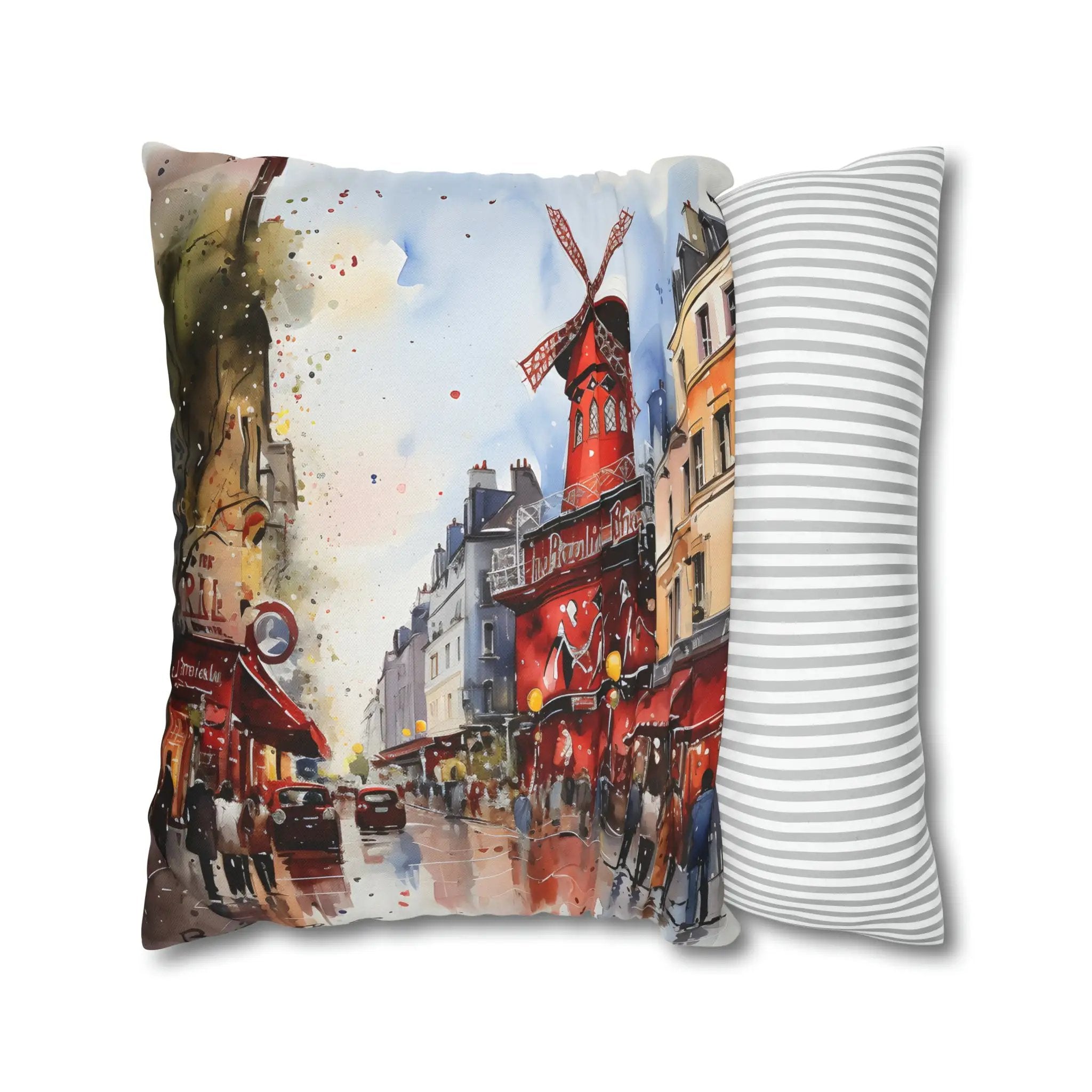 pillow cover | a pillow with a painting of a windmill on it