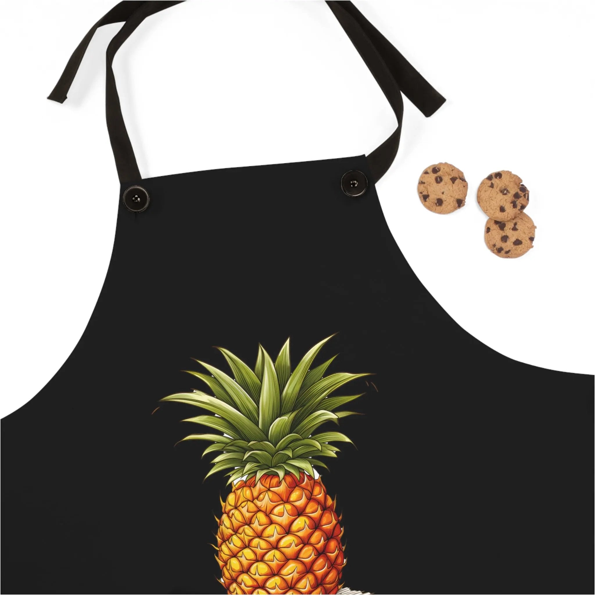 Chef Apron | a black apron with a picture of a pineapple on it