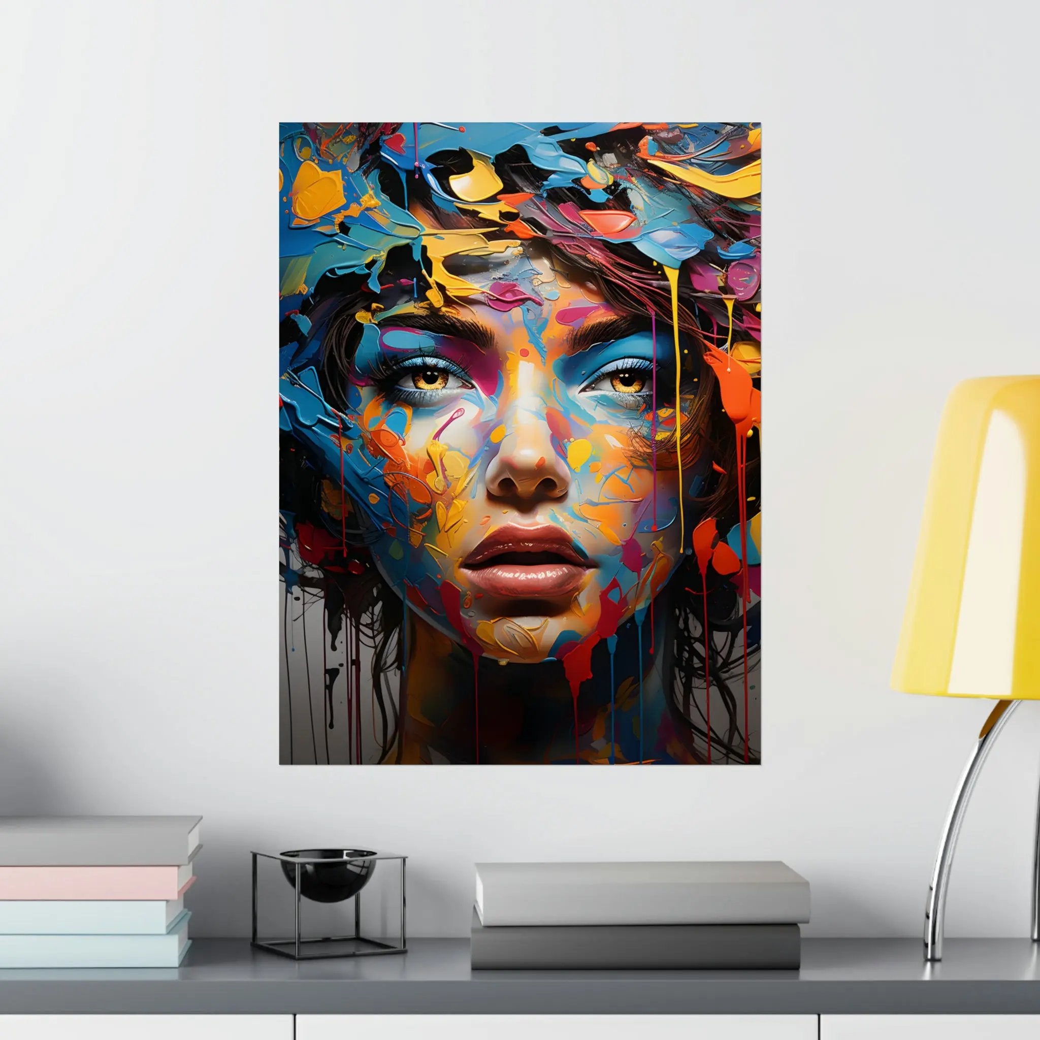 Kawaii Posters | a painting of a woman's face on a wall