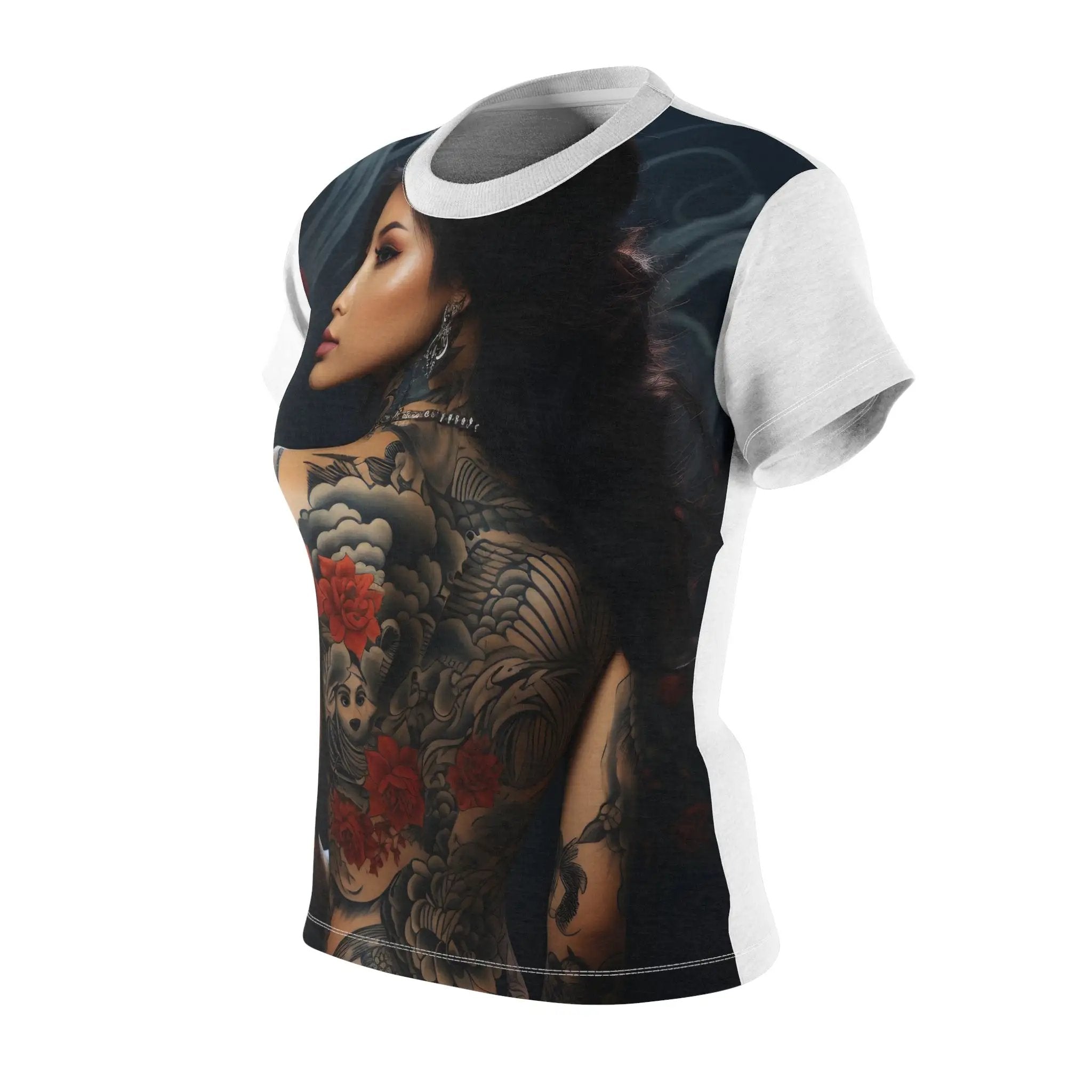 Women Tee | shirt with a picture of a woman with tattoos on