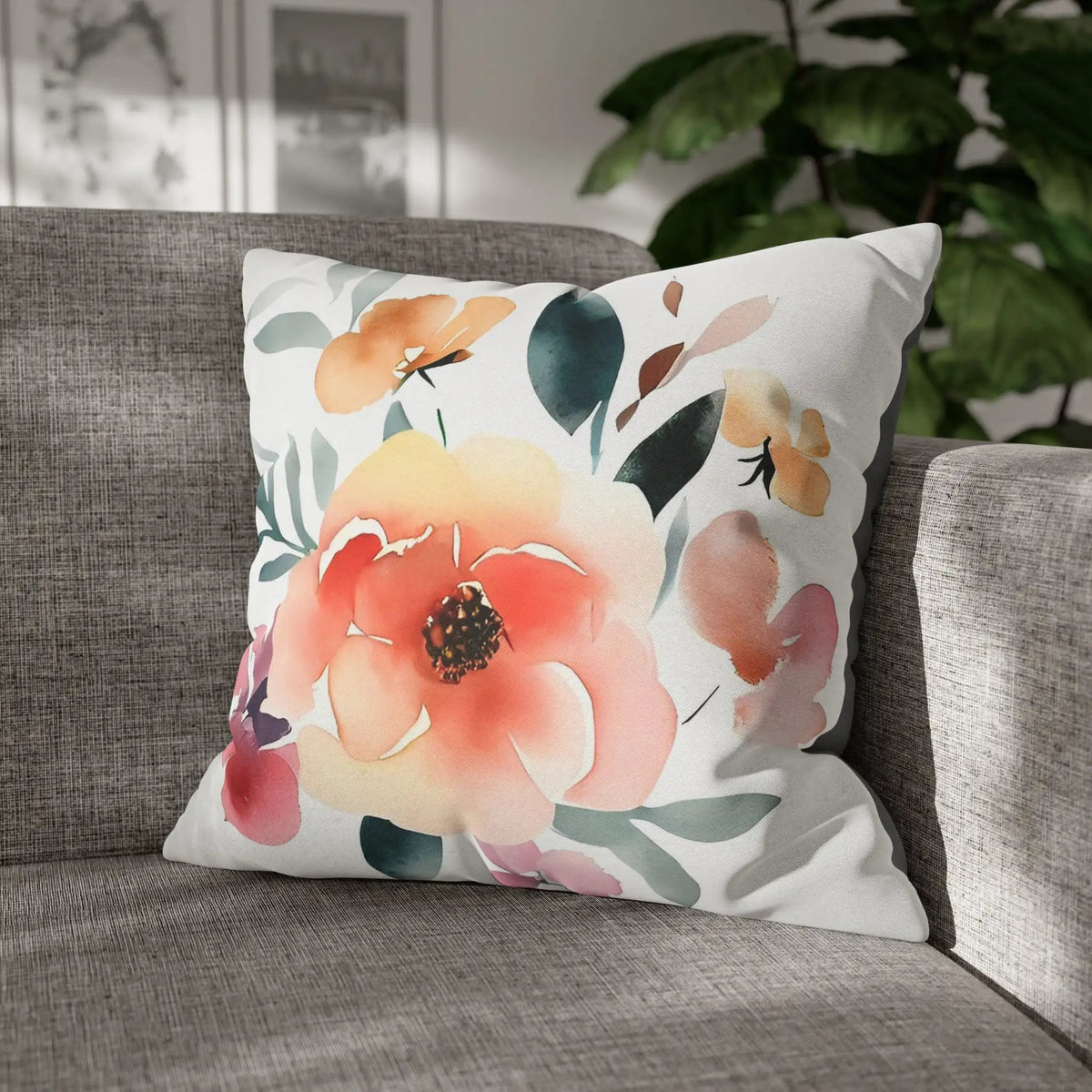 Pillow Sham | a pillow on a couch with a plant in the background