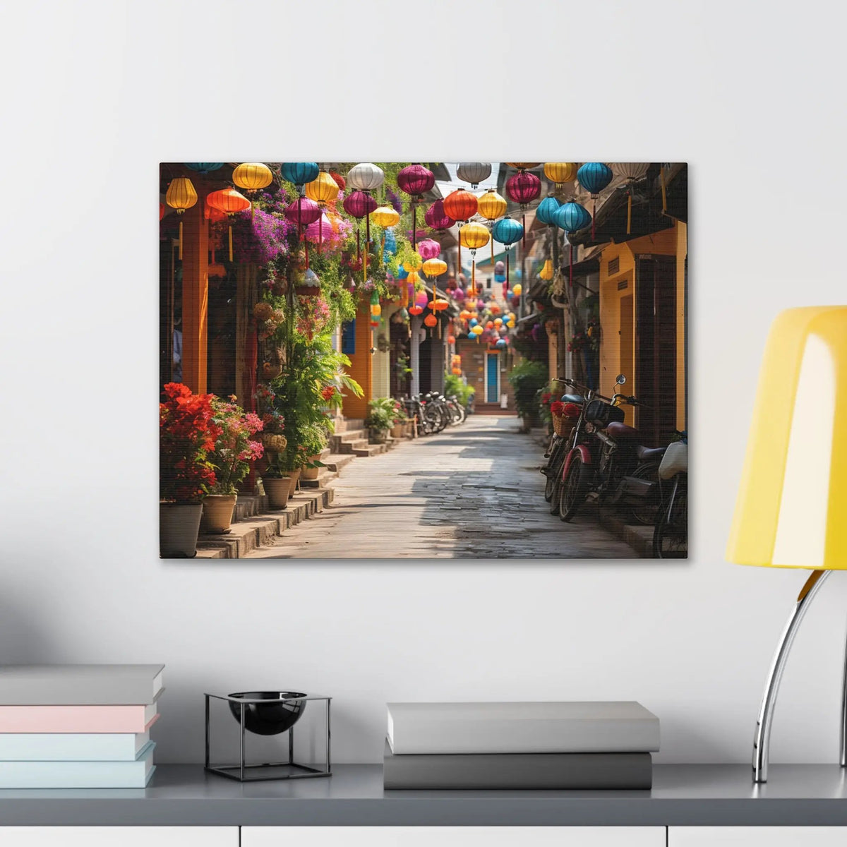 Canvas Gallery Wraps | a picture of a street with many colorful lanterns