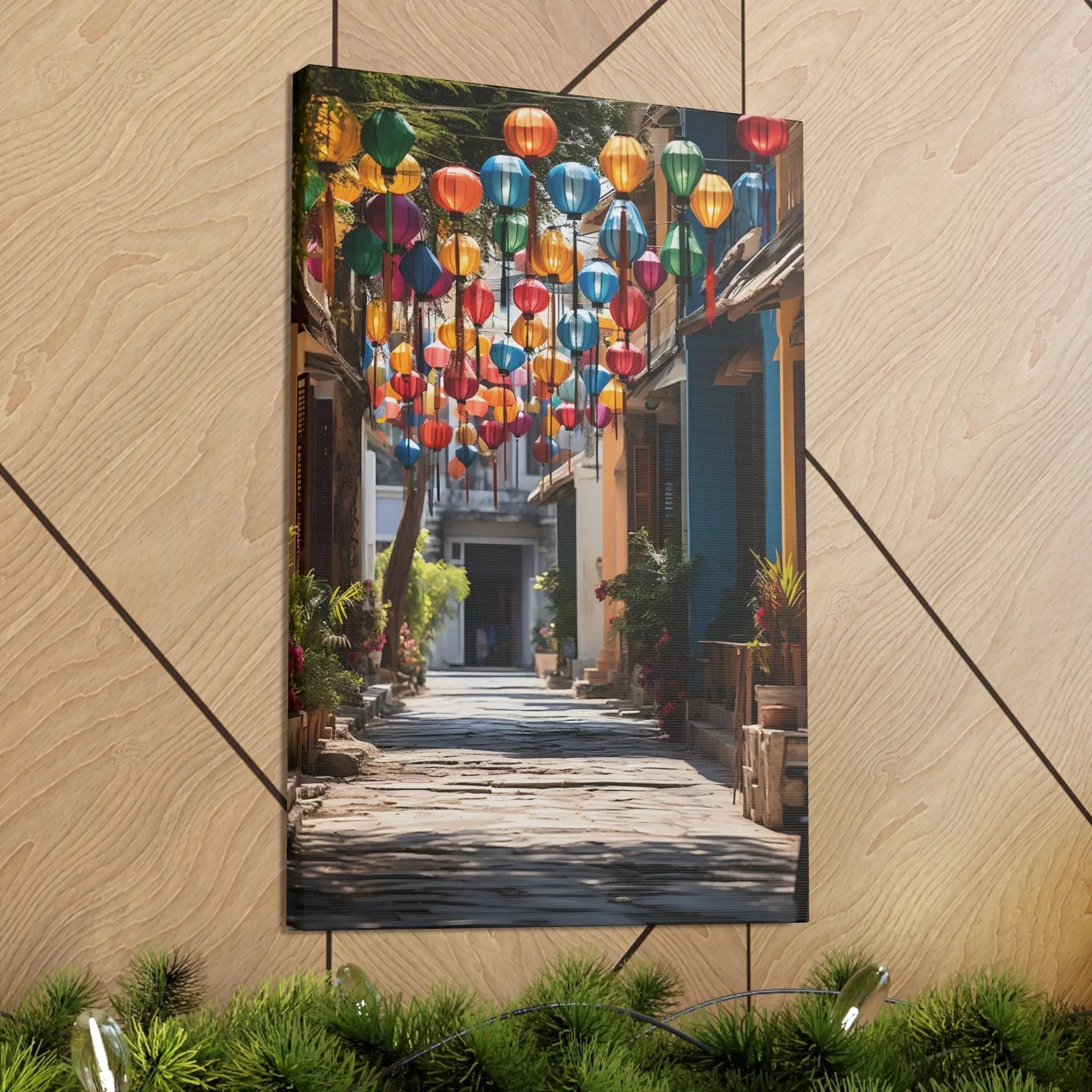 Canvas Gallery Wraps | a picture of a street with a bunch of lanterns hanging from the ceiling