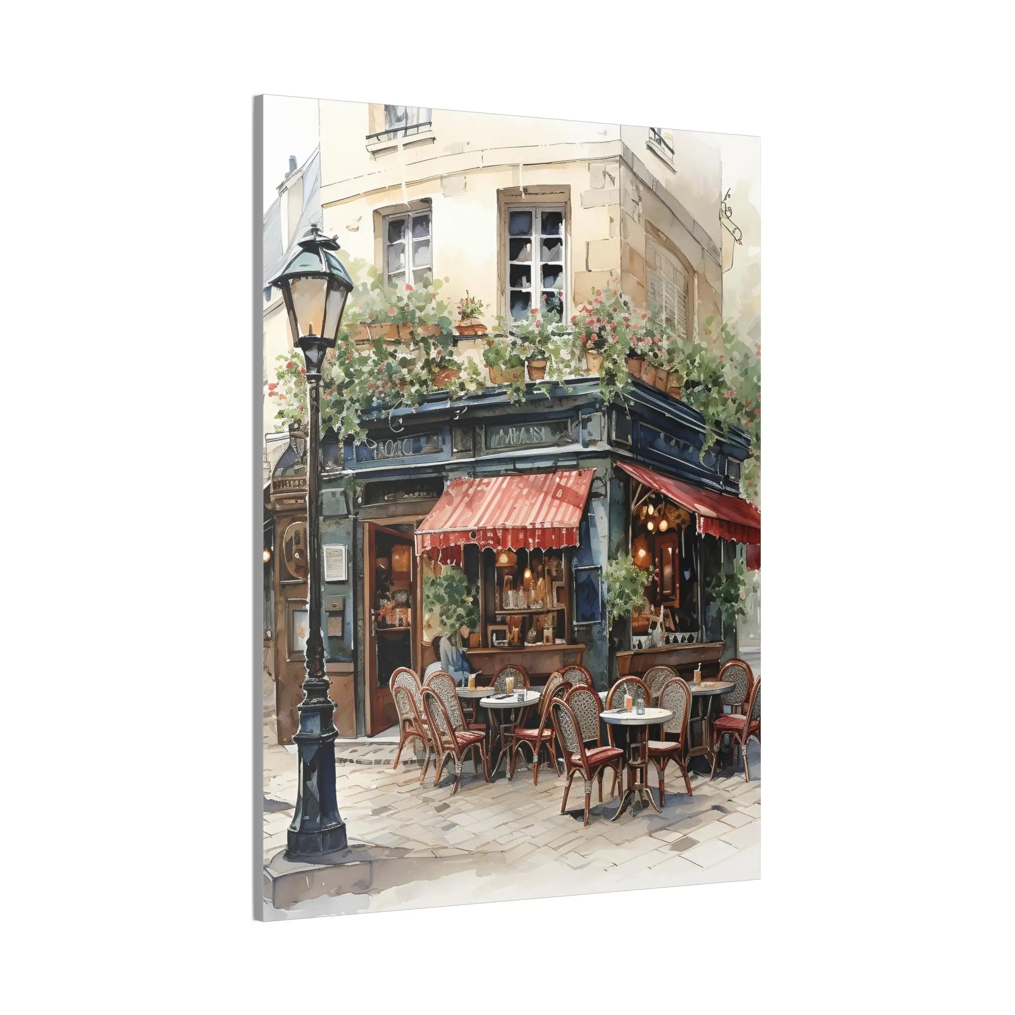 Canvas Gallery Wraps | a painting of a restaurant with tables and chairs