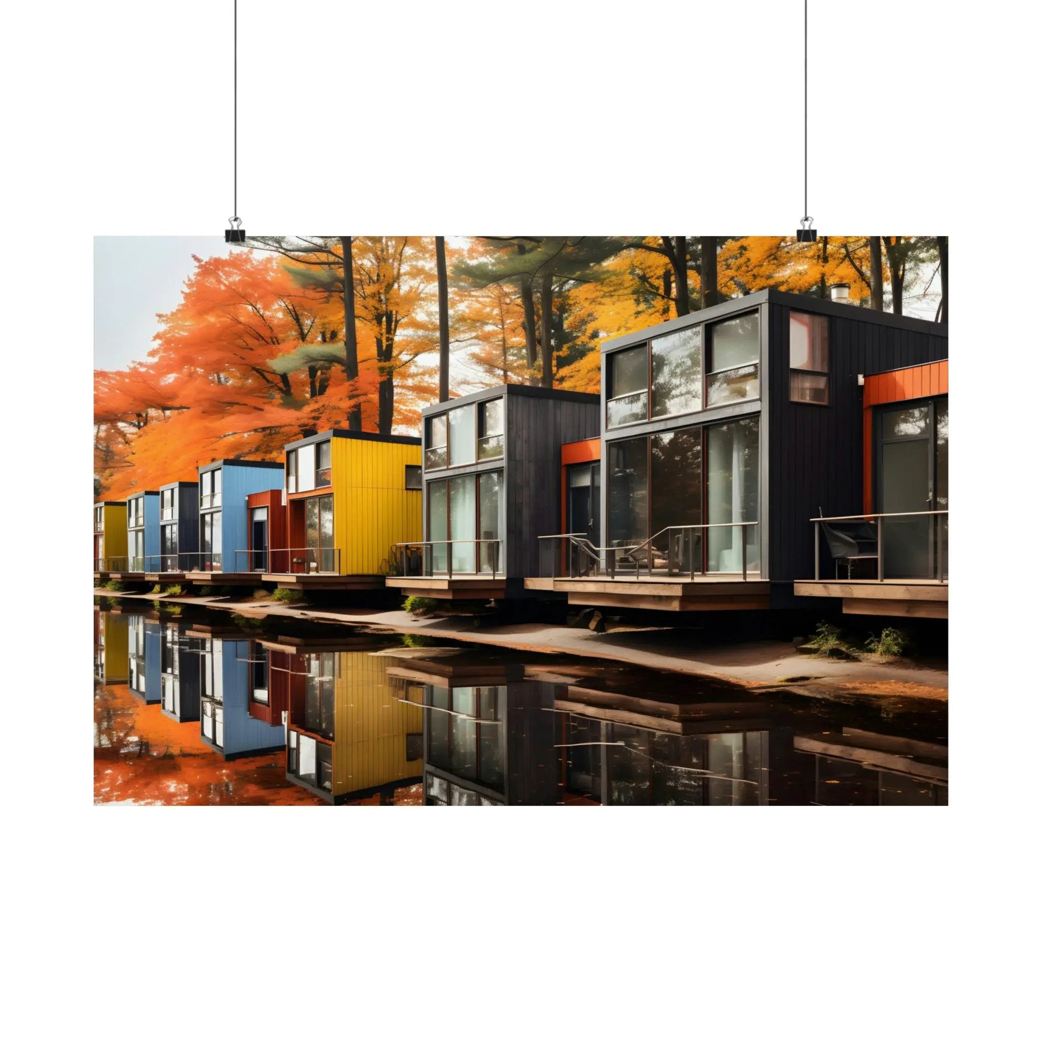 Kawaii Posters | a row of houses sitting on top of a body of water