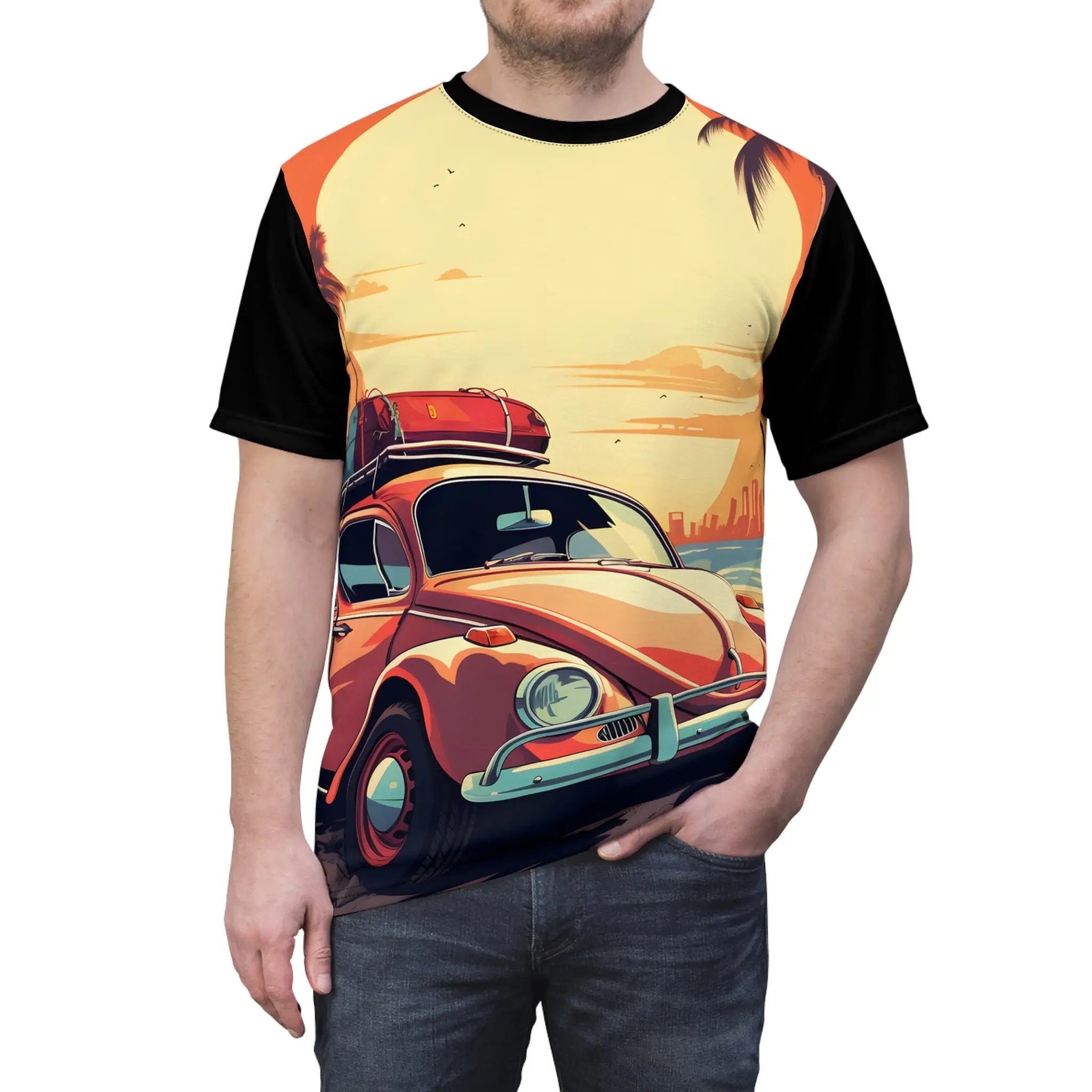 vintage shirt | a man wearing a t - shirt with a picture of a car