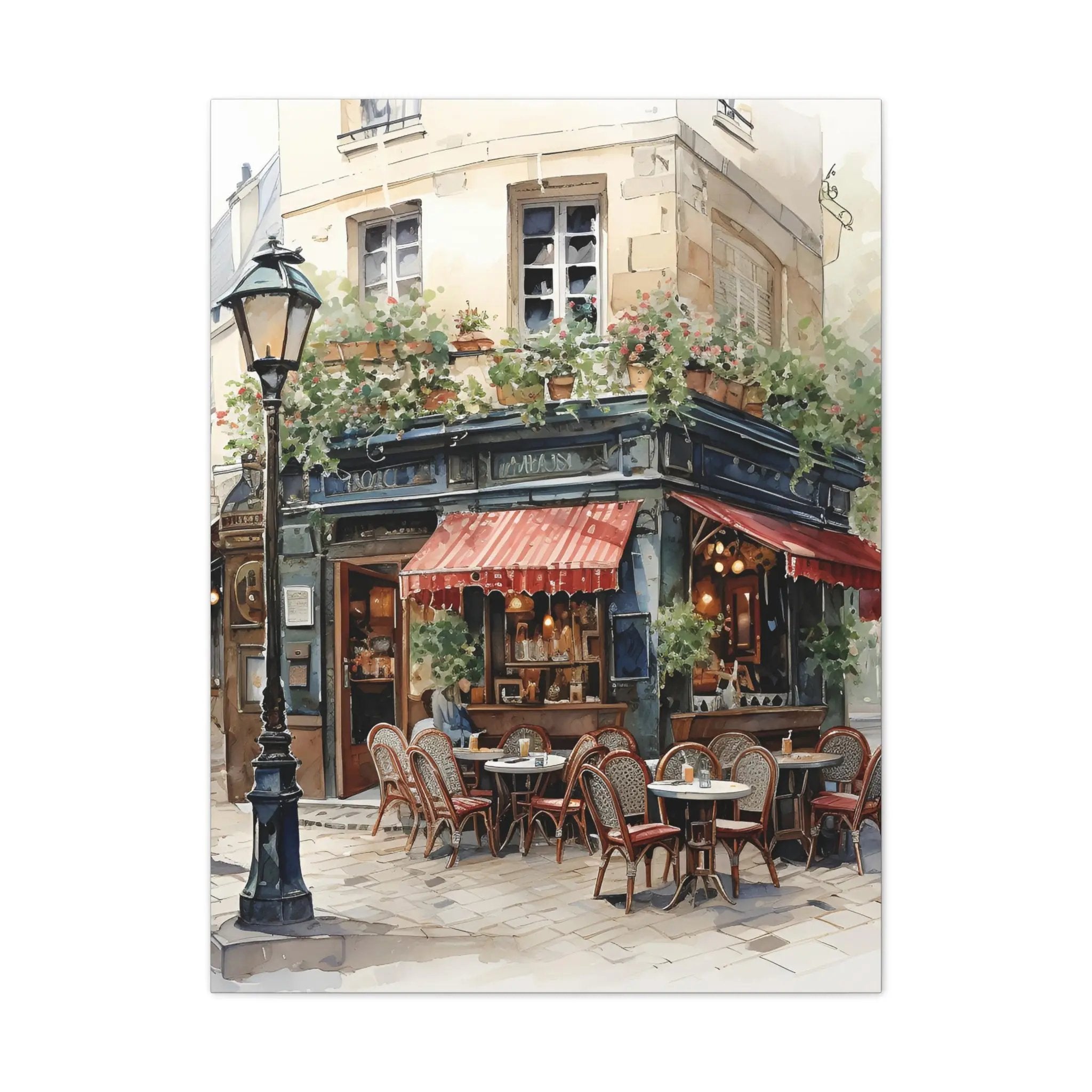 Canvas Gallery Wraps | a painting of a restaurant with tables and chairs