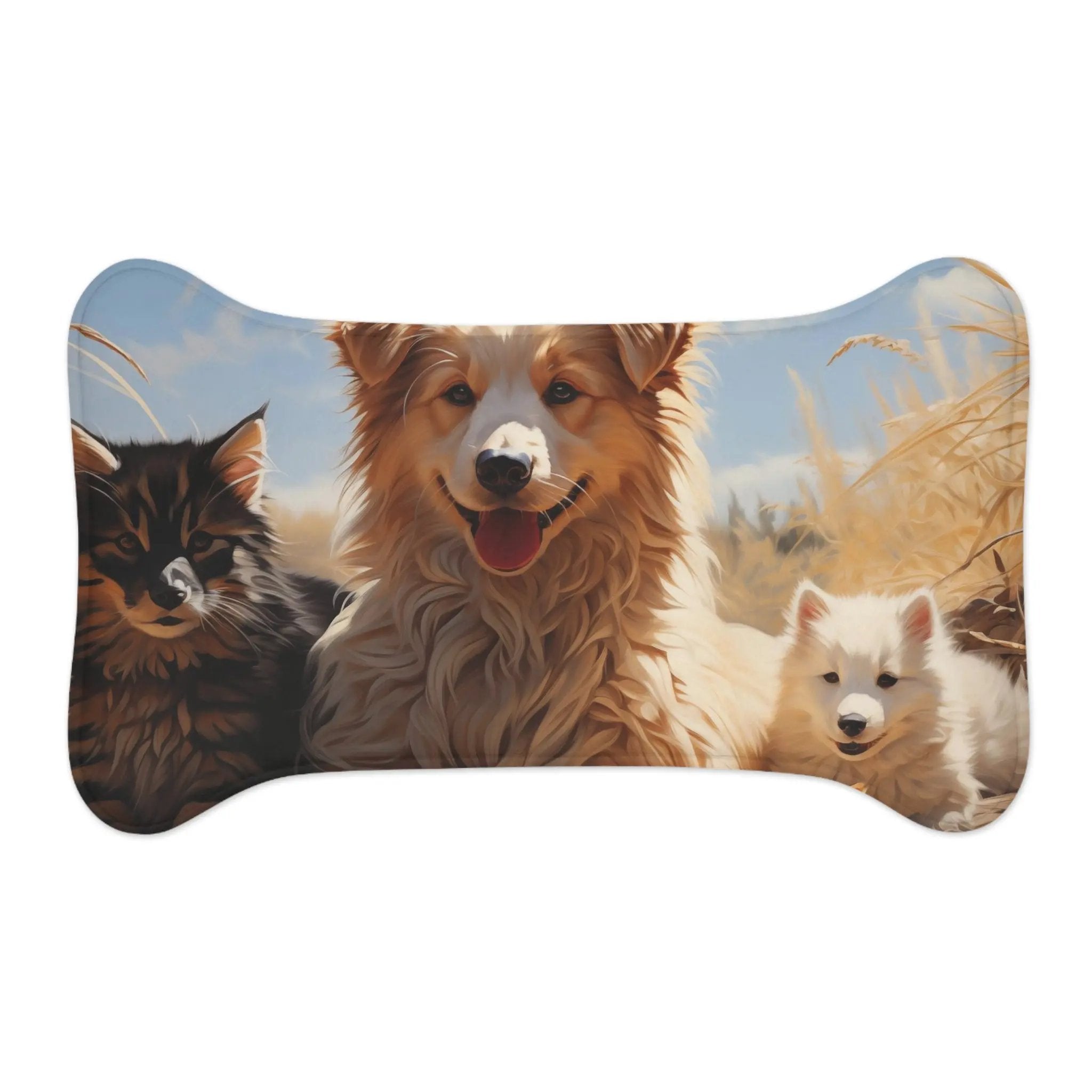 Pet Feeding Mats | a picture of a dog and three puppies