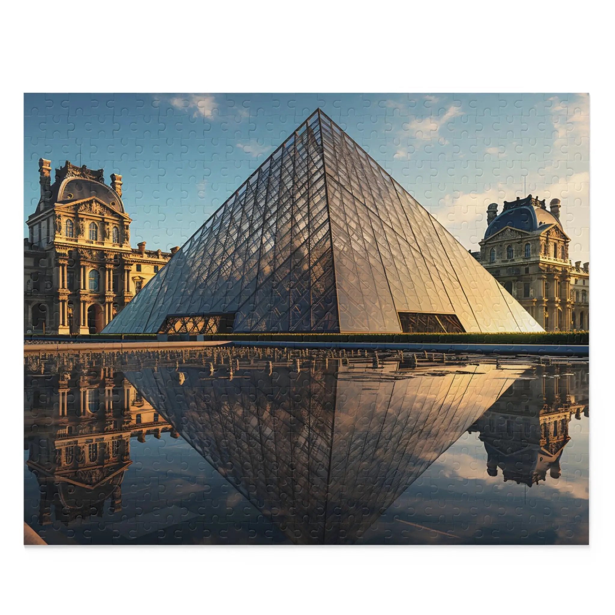 Jigsaw Puzzle | a large pyramid shaped building sitting in front of a body of water