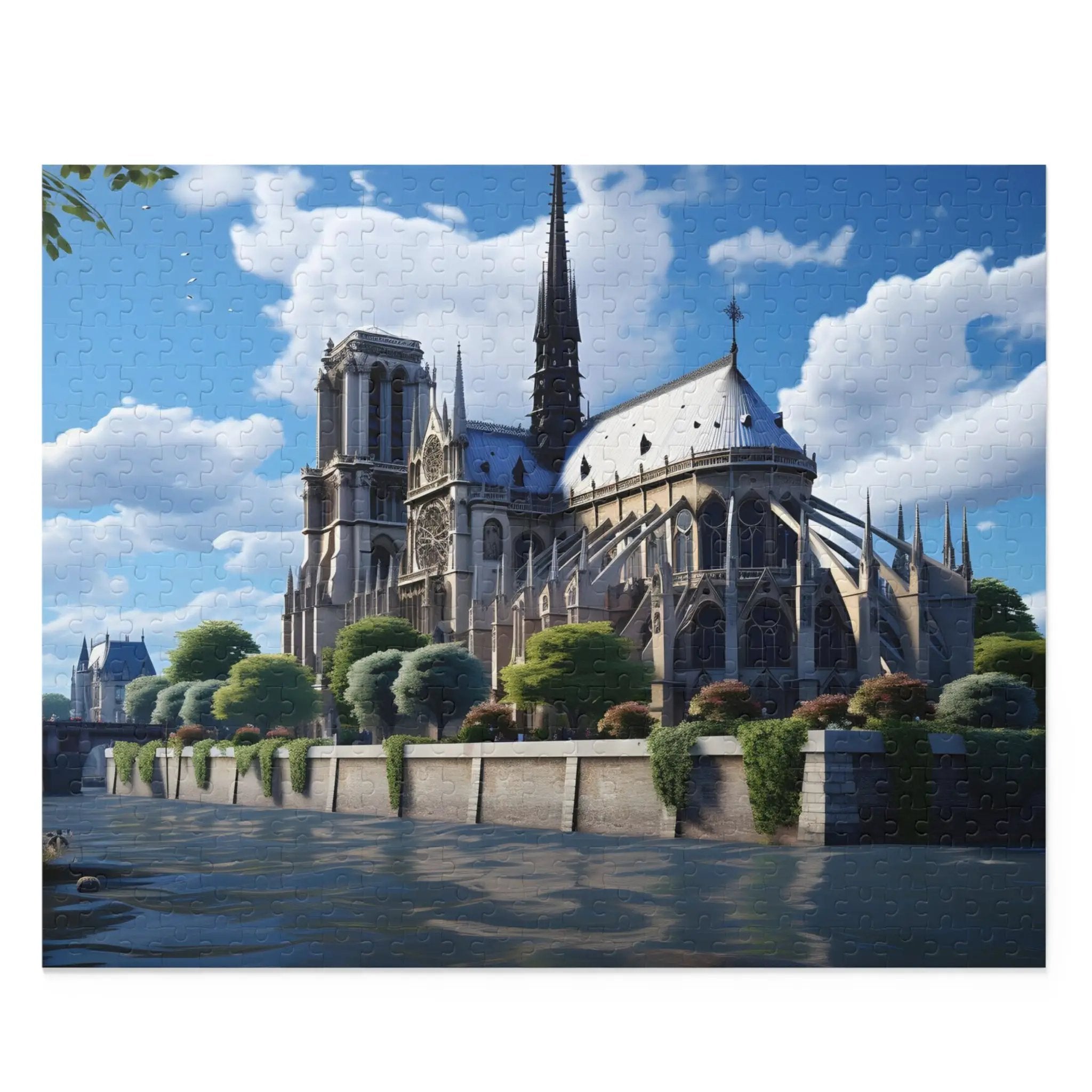 Jigsaw Puzzle | a painting of a cathedral on the side of a river