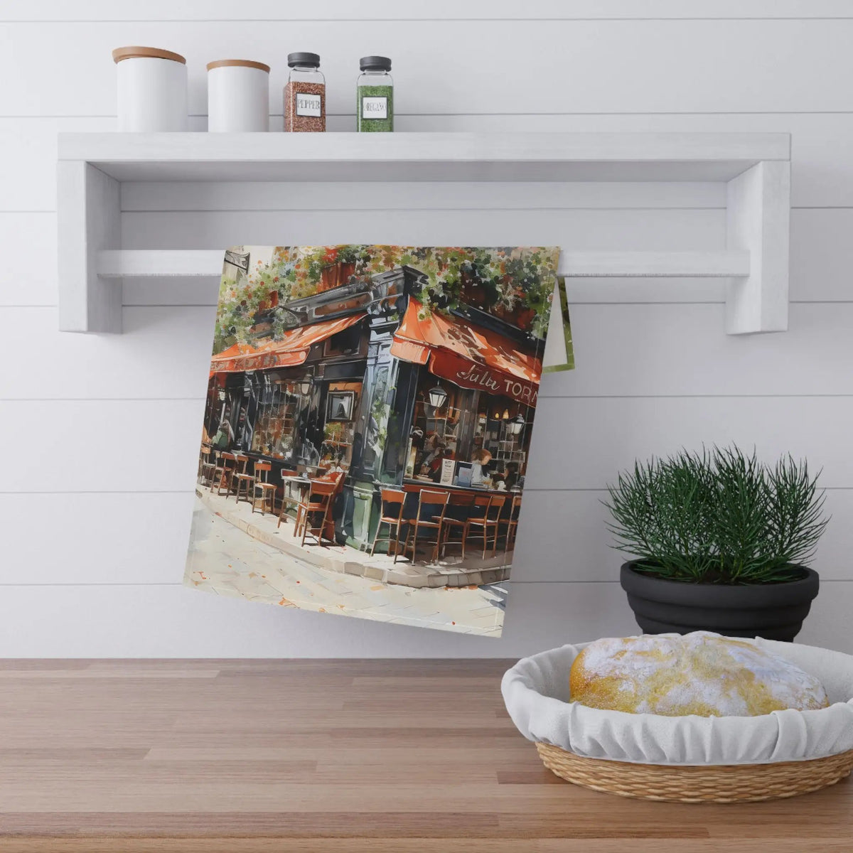 Kitchen Towel | a picture of a restaurant hanging on a wall