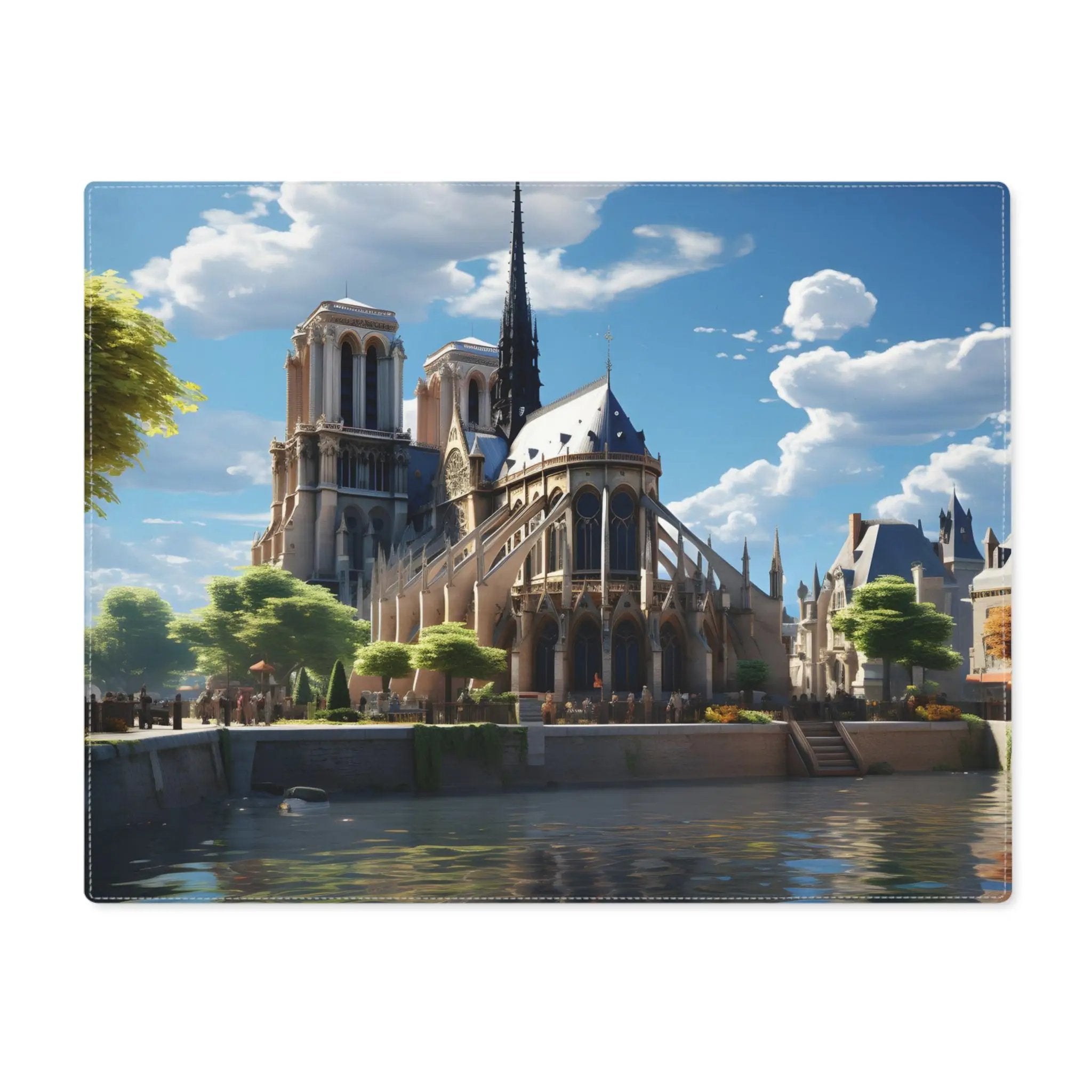 Placemat | a painting of a cathedral with a river in front of it