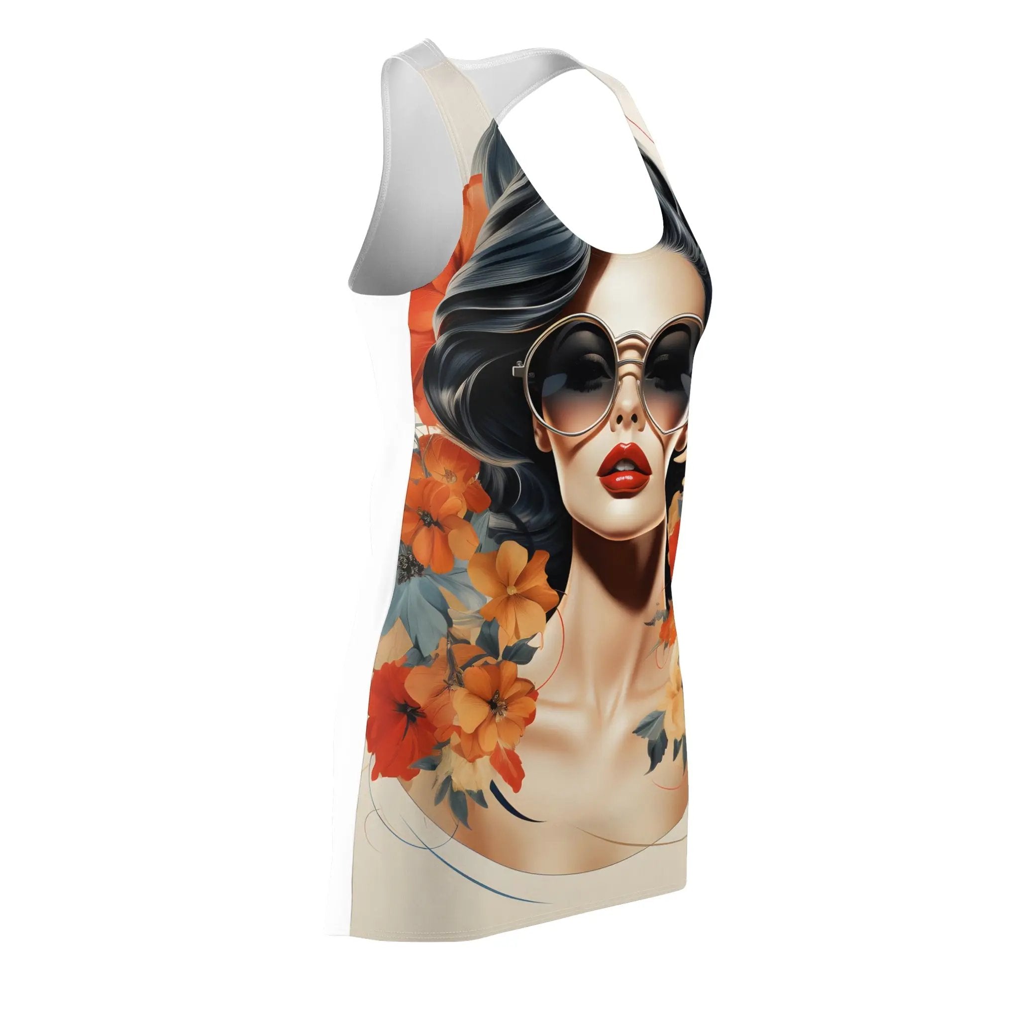 Woman summer dress | a women's tank top with an image of a woman wearing sunglasses