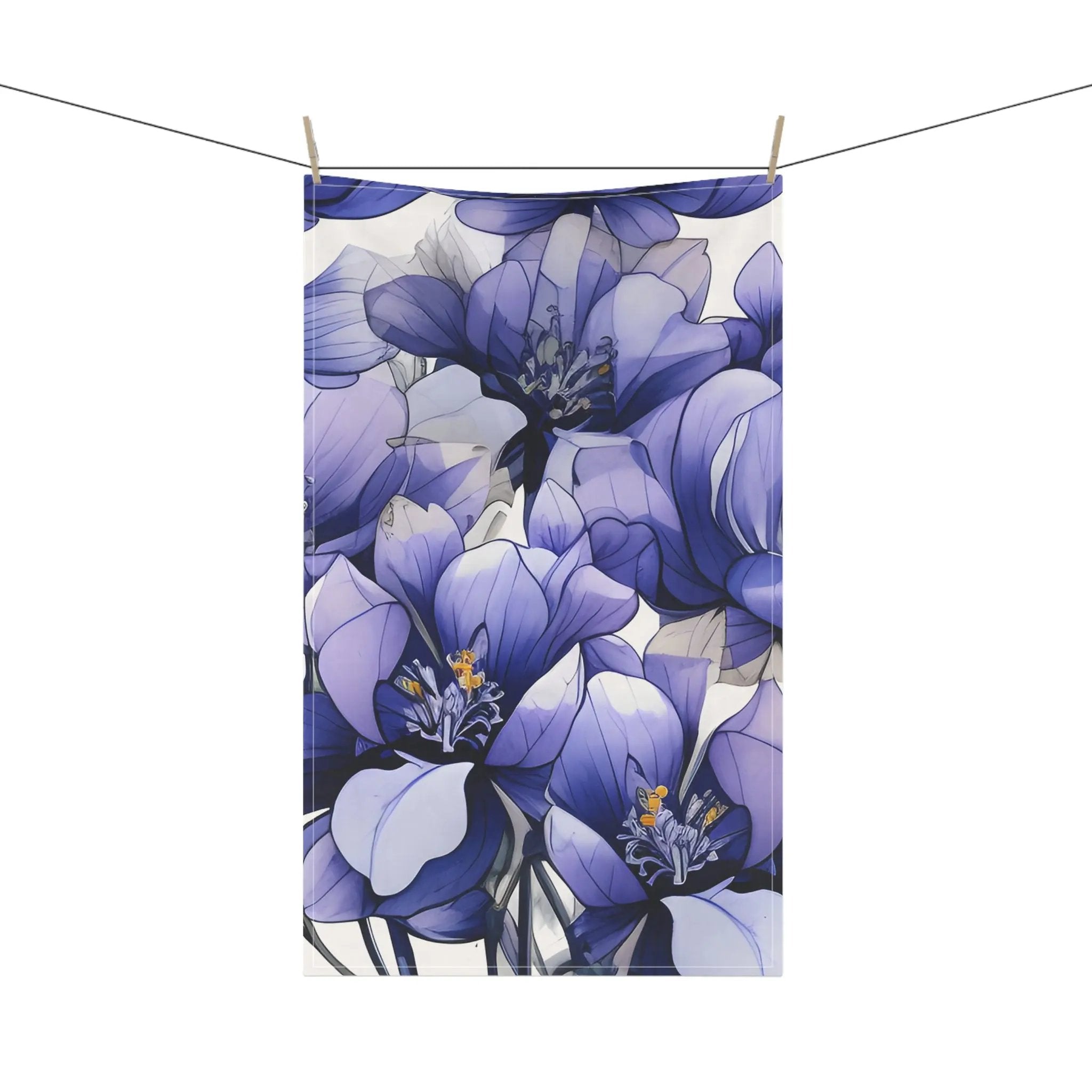 Kitchen Towel | a blue flower is hanging on a clothes line