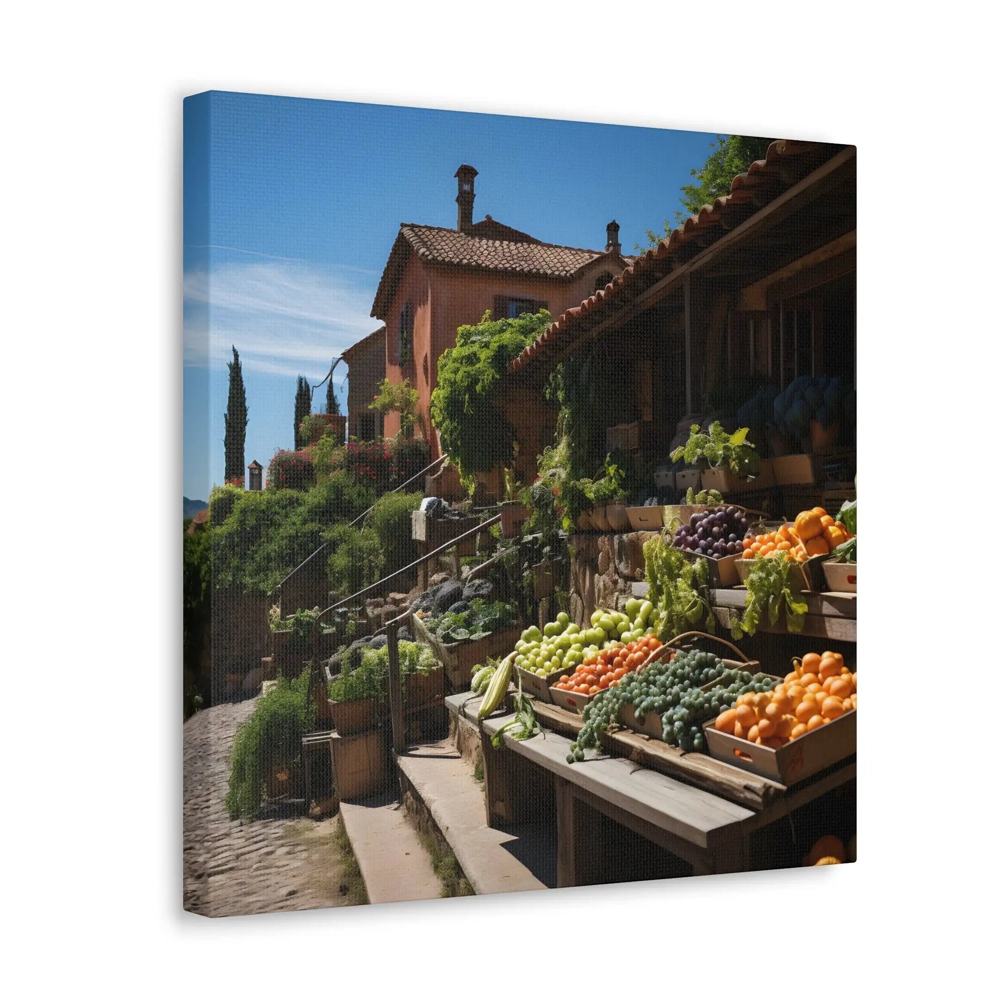 Canvas Gallery Wraps | a fruit and vegetable stand in front of a building