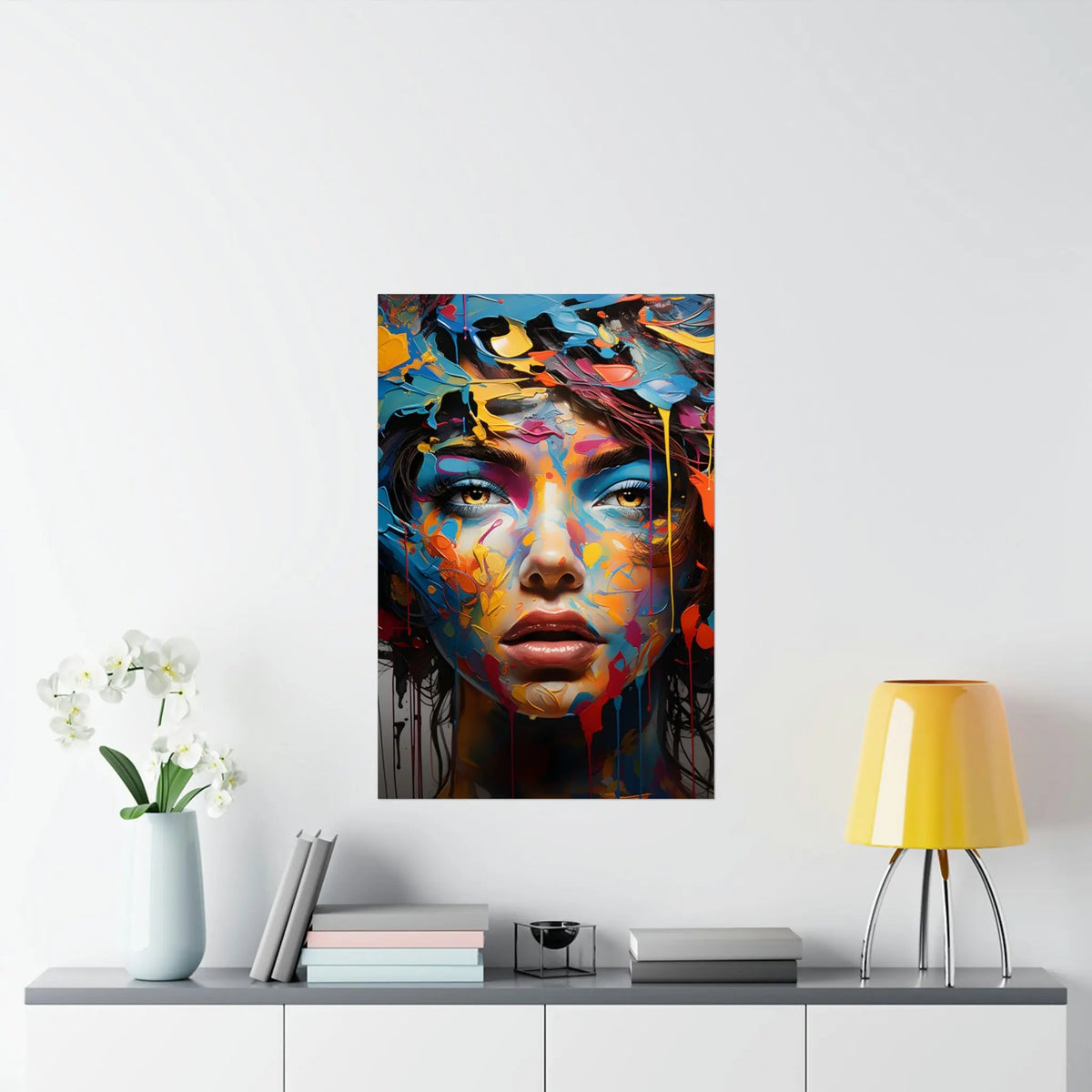 Kawaii Posters | a painting of a woman's face on a wall