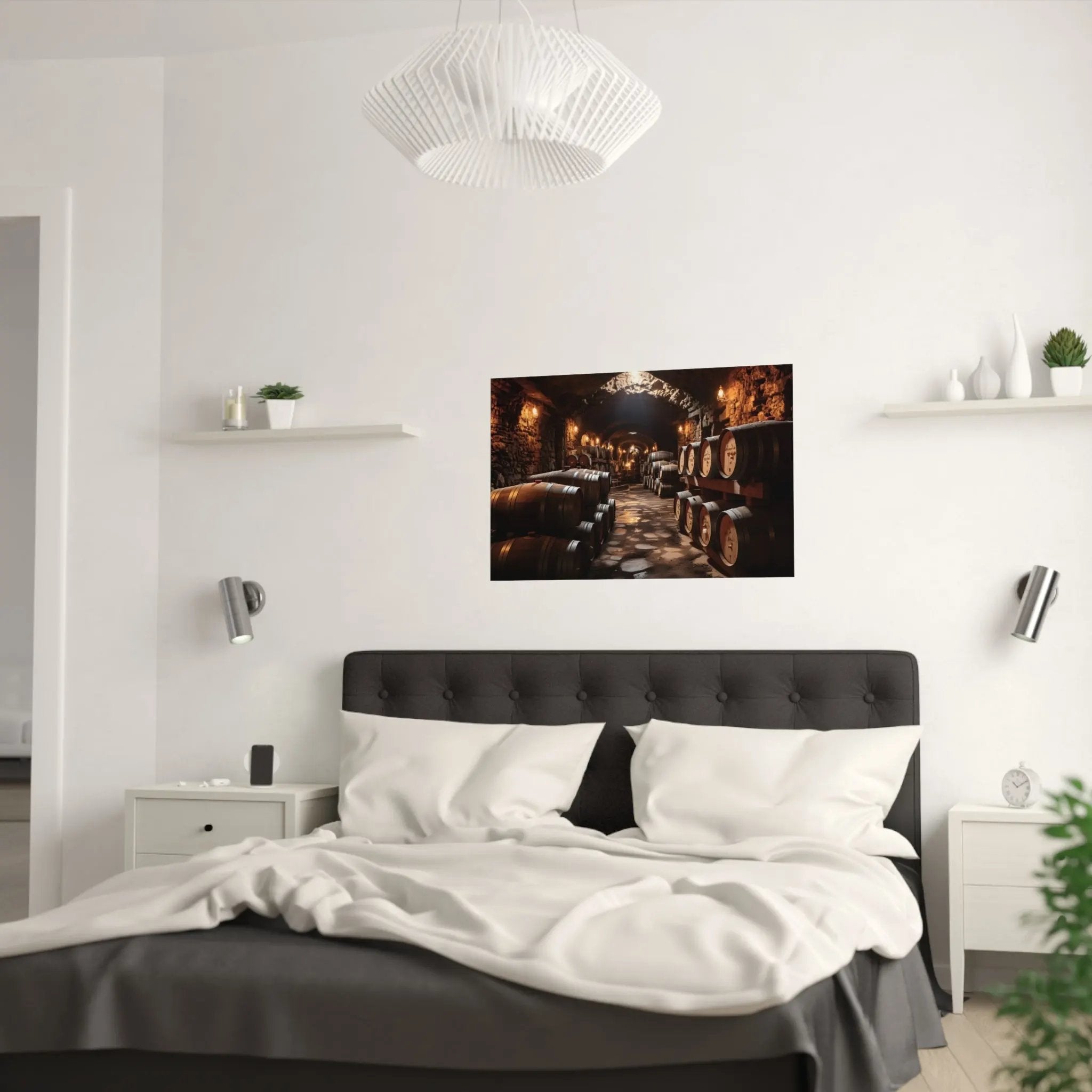 Kawaii Posters | a bedroom with a bed and a painting on the wall