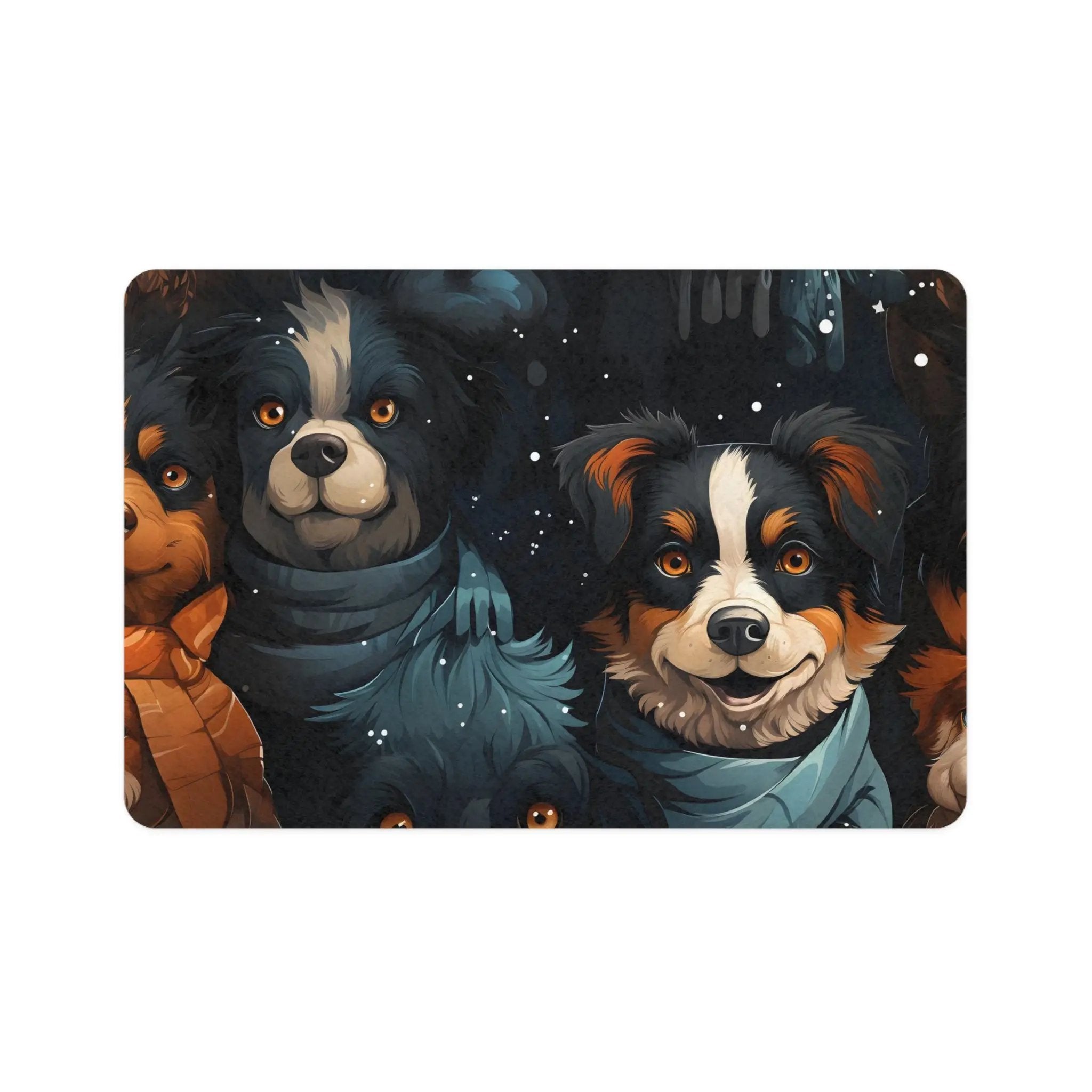 Pet Food Mat | a picture of two dogs wearing scarves