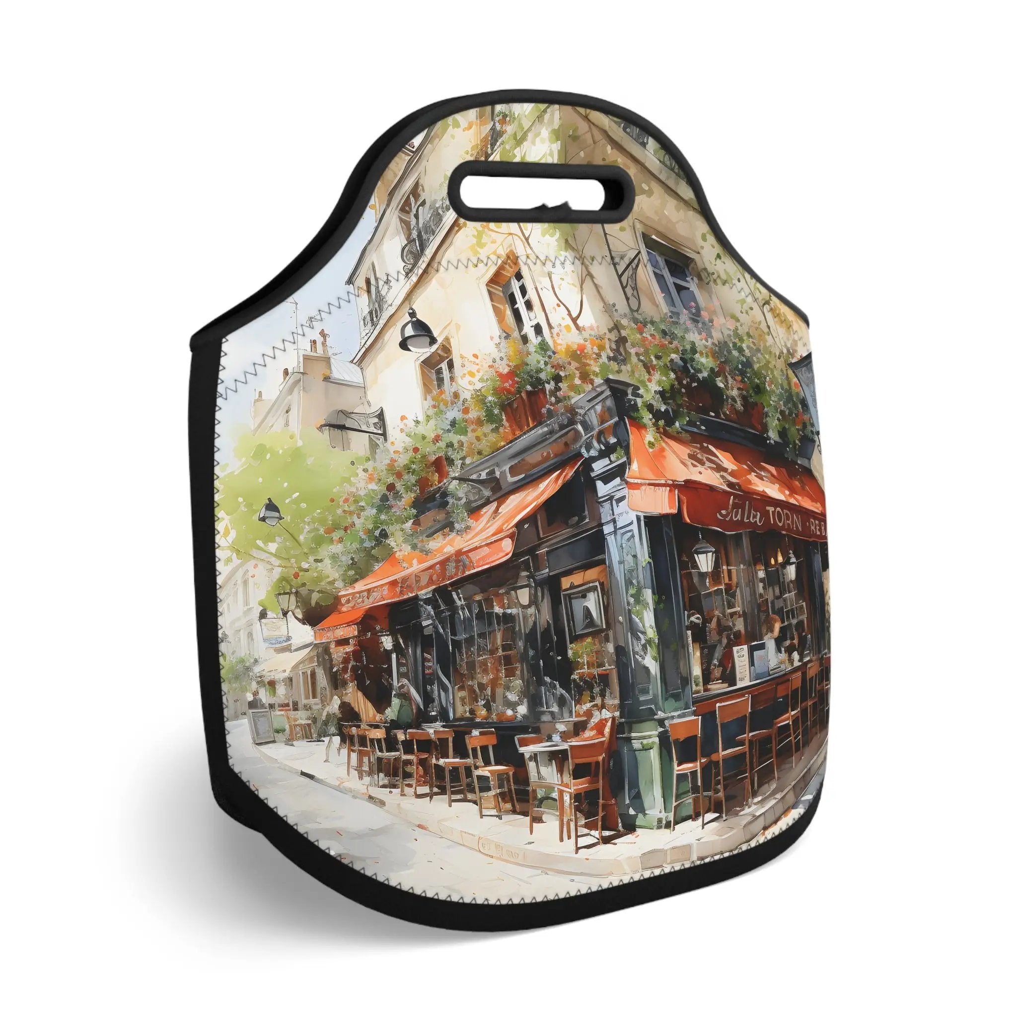 Insulated lunch bag | a lunch bag with a painting of a restaurant