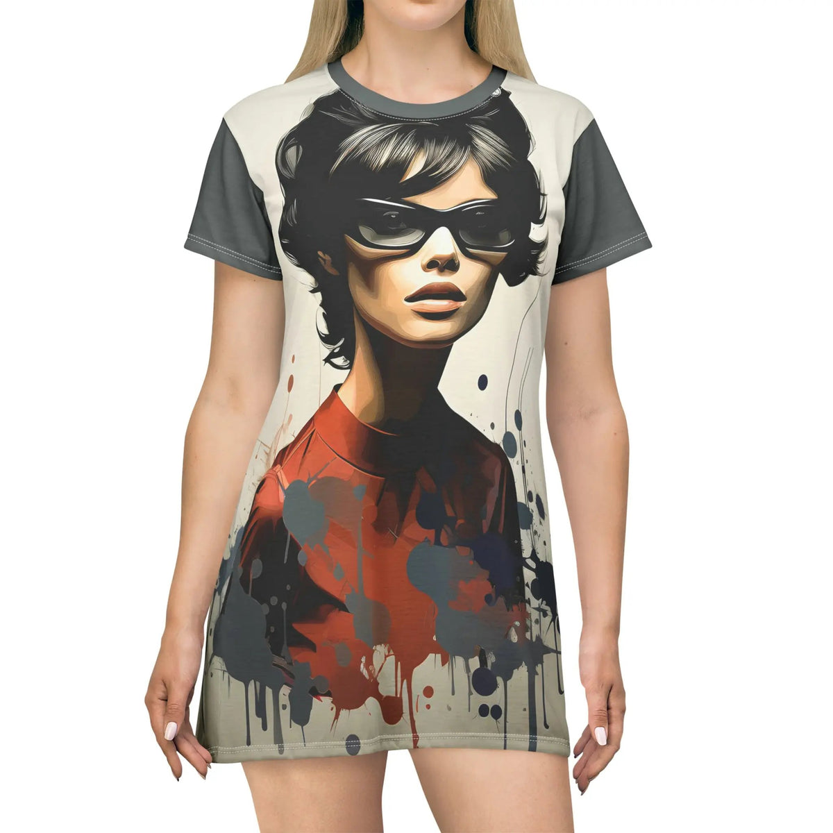 woman shirt dress | a women's t - shirt with a picture of a woman wearing sunglasses