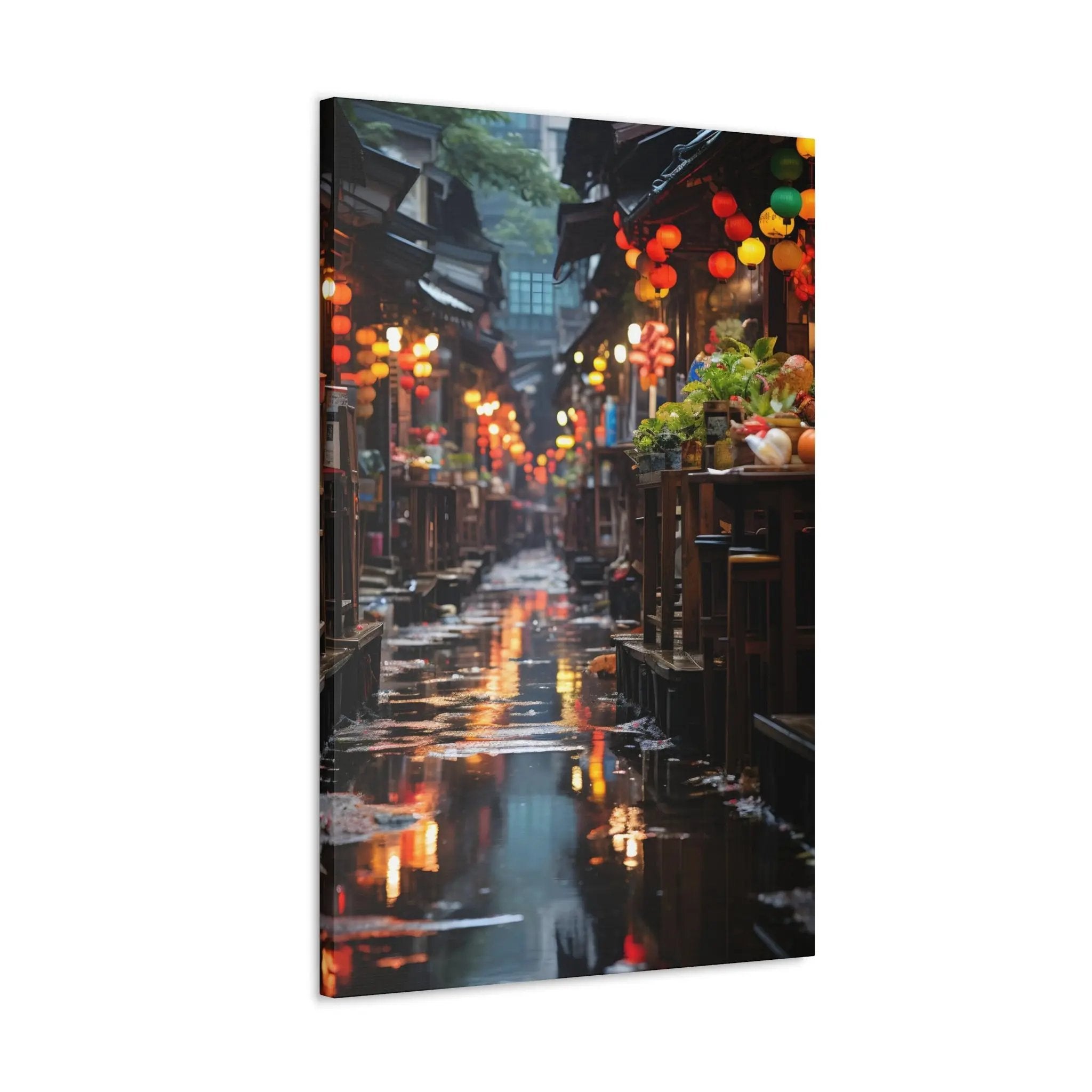 Canvas Gallery Wraps | a city street with lights reflecting in the water