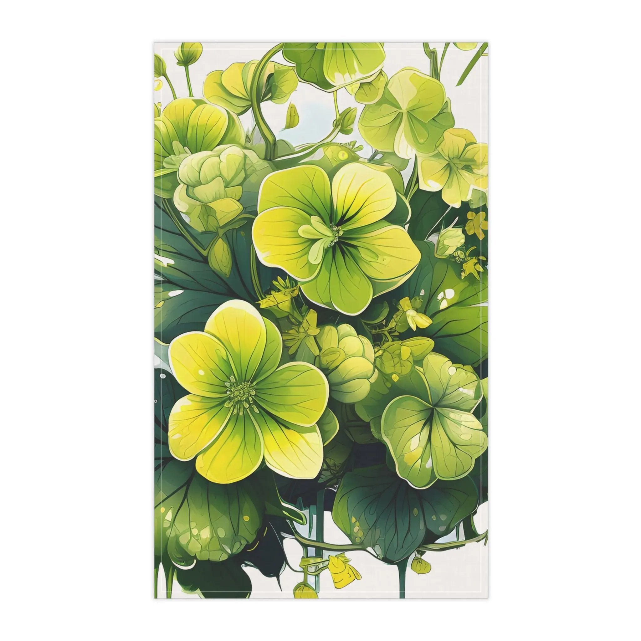 Kitchen Towel | a painting of green flowers on a white background