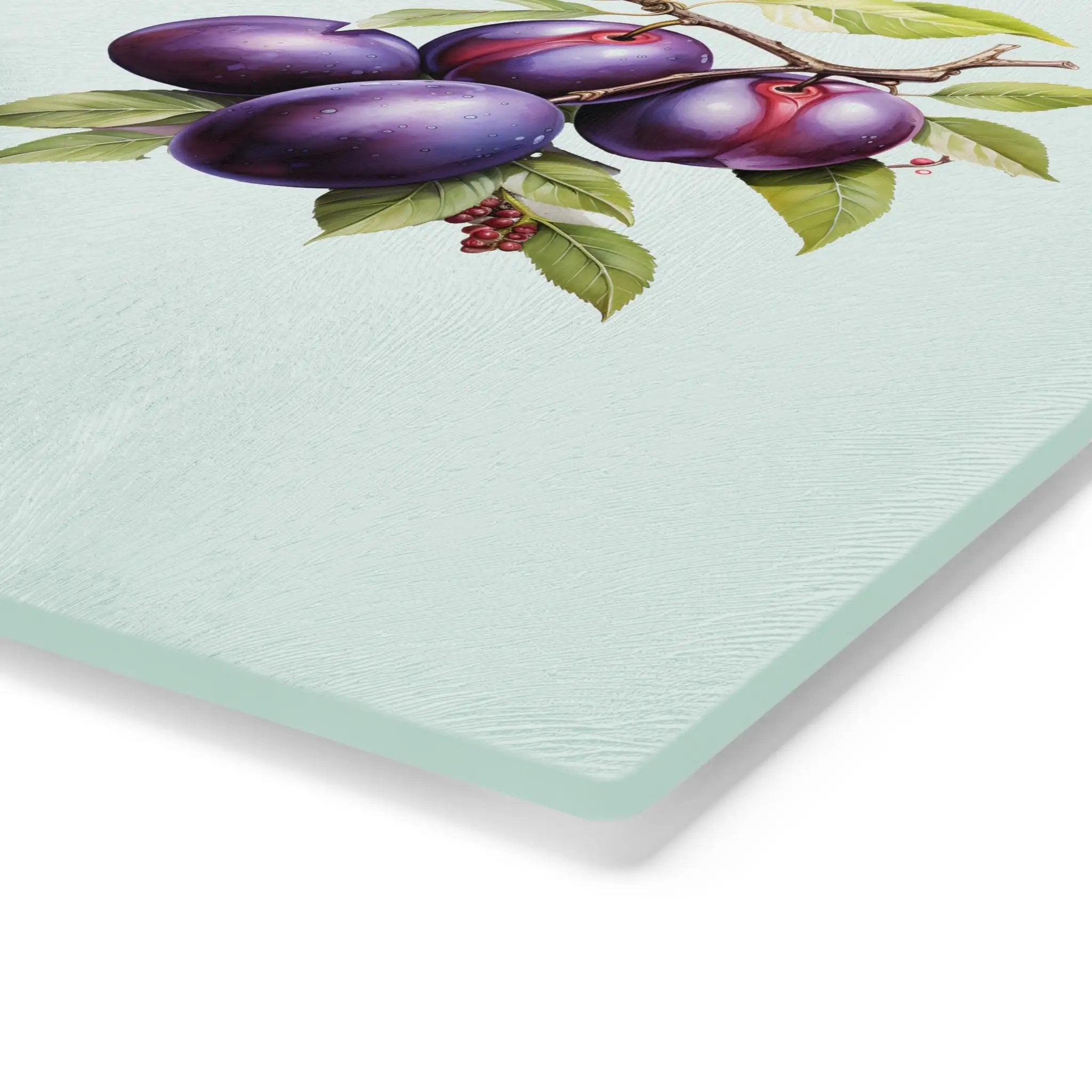 Cutting board | a painting of plums on a branch with leaves