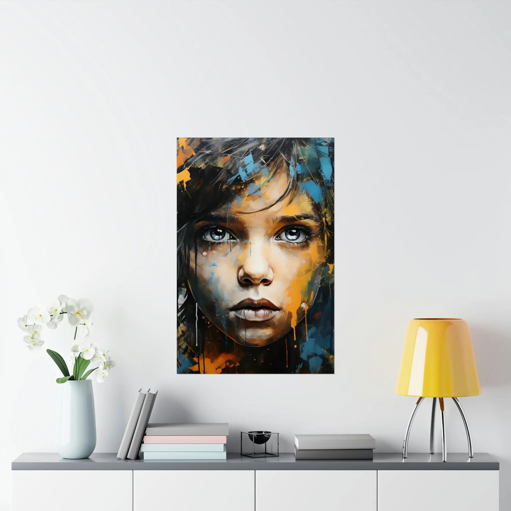 Kawaii Posters | a painting of a woman's face on a white wall